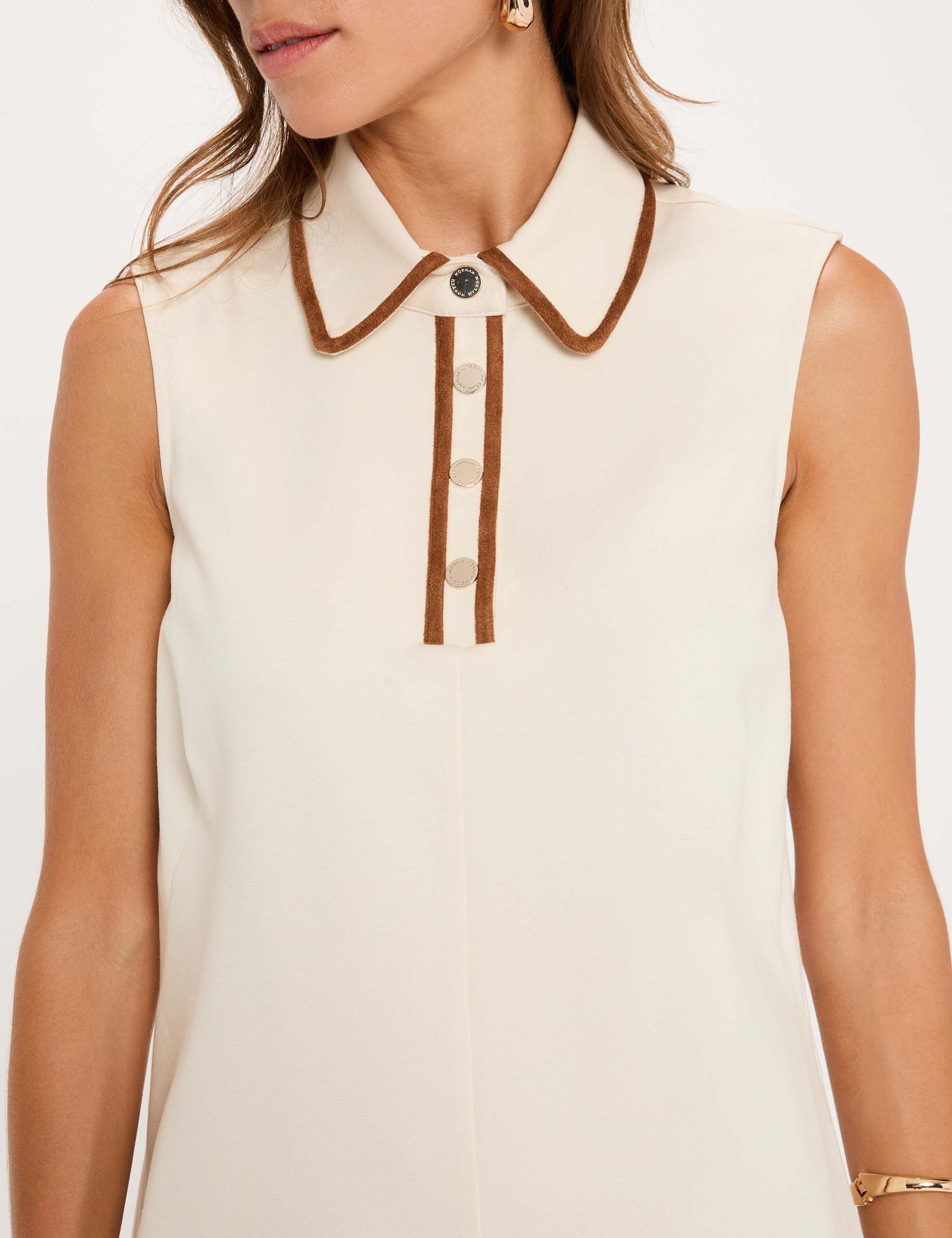 Vestido corto con cuello de solapa marfil mujer