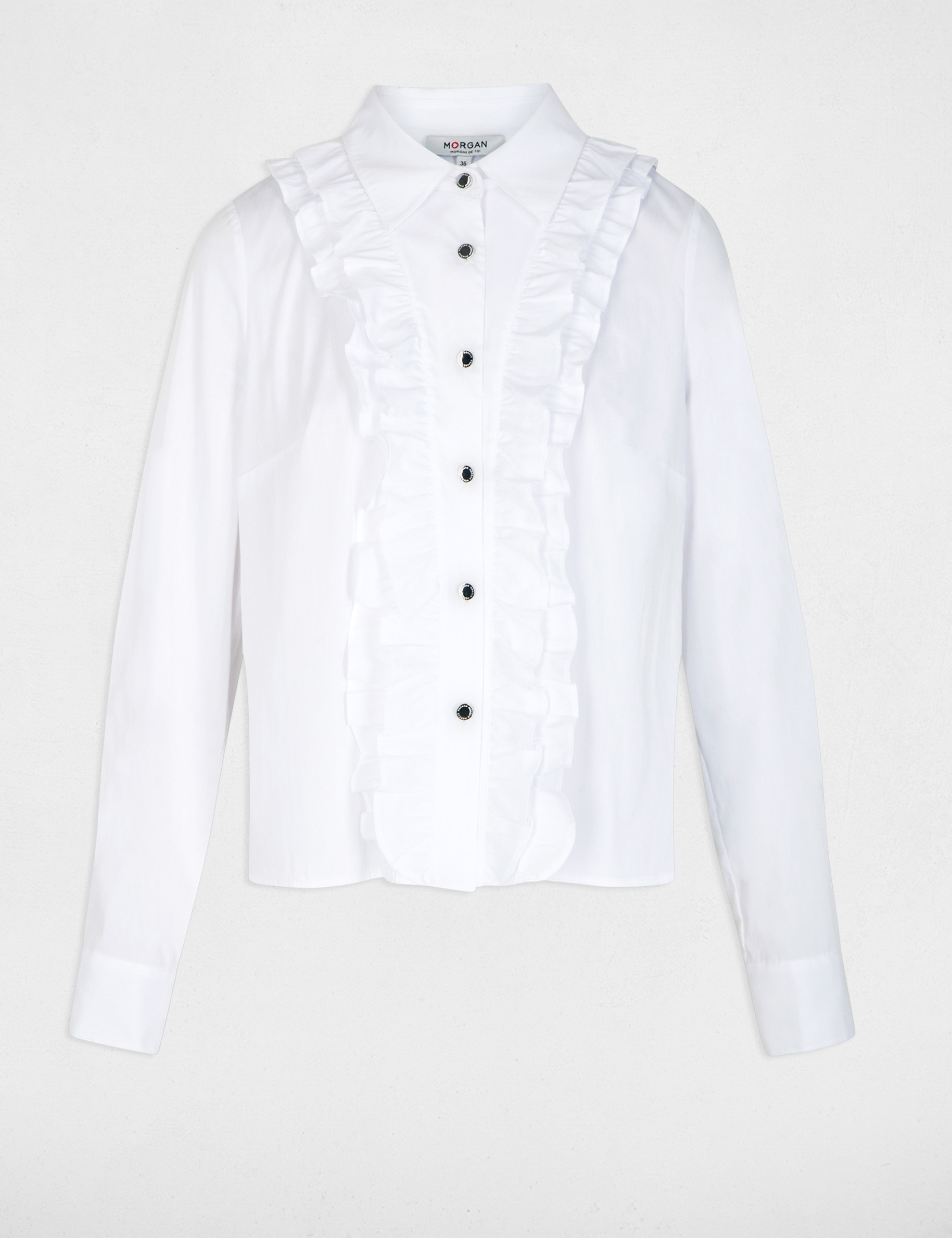 Camisa recta con cuello vuelto blanco mujer