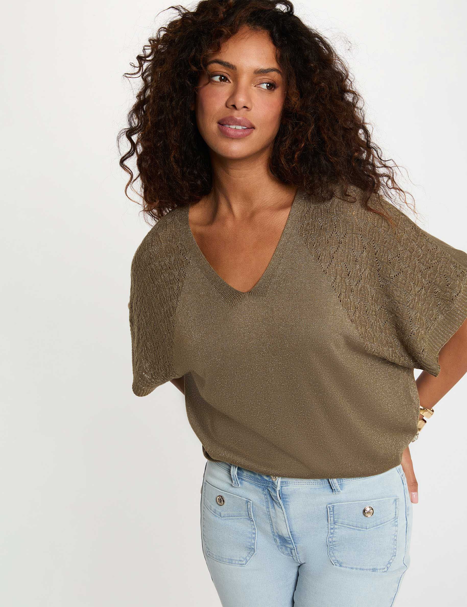 Jersey oversize con cuello v verde caqui mujer