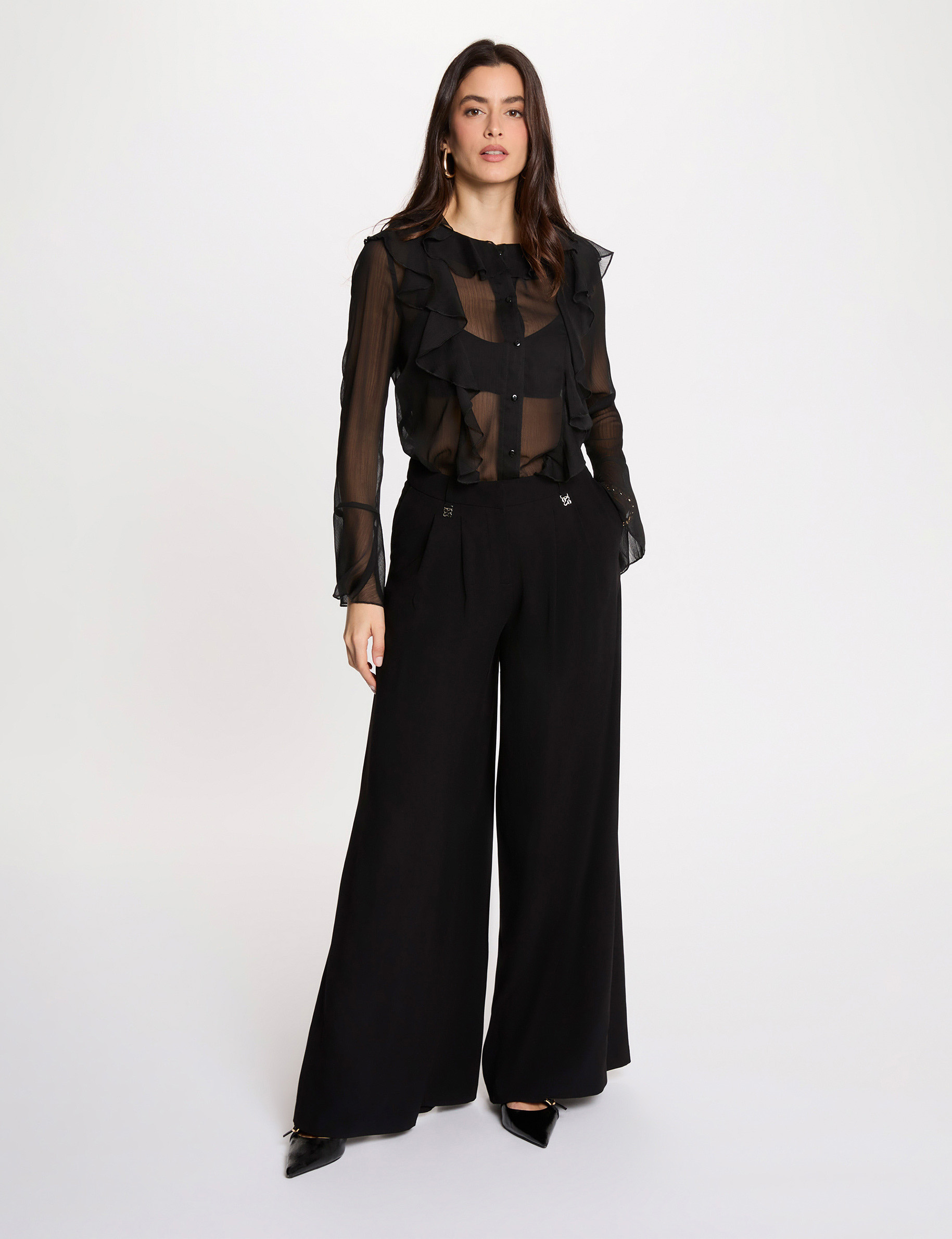 Camisa fluida negro mujer