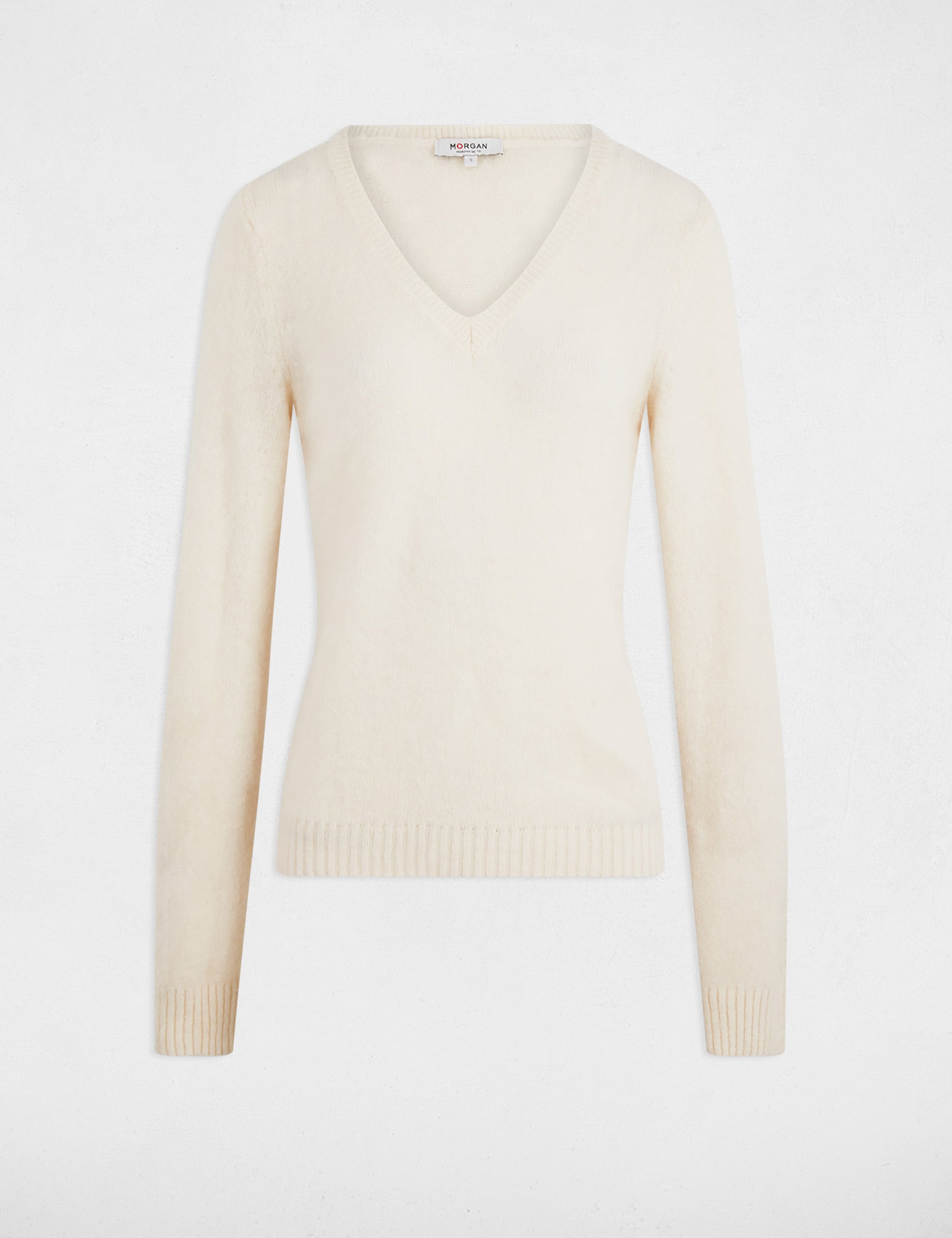 Jersey corto con cuello en v marfil mujer