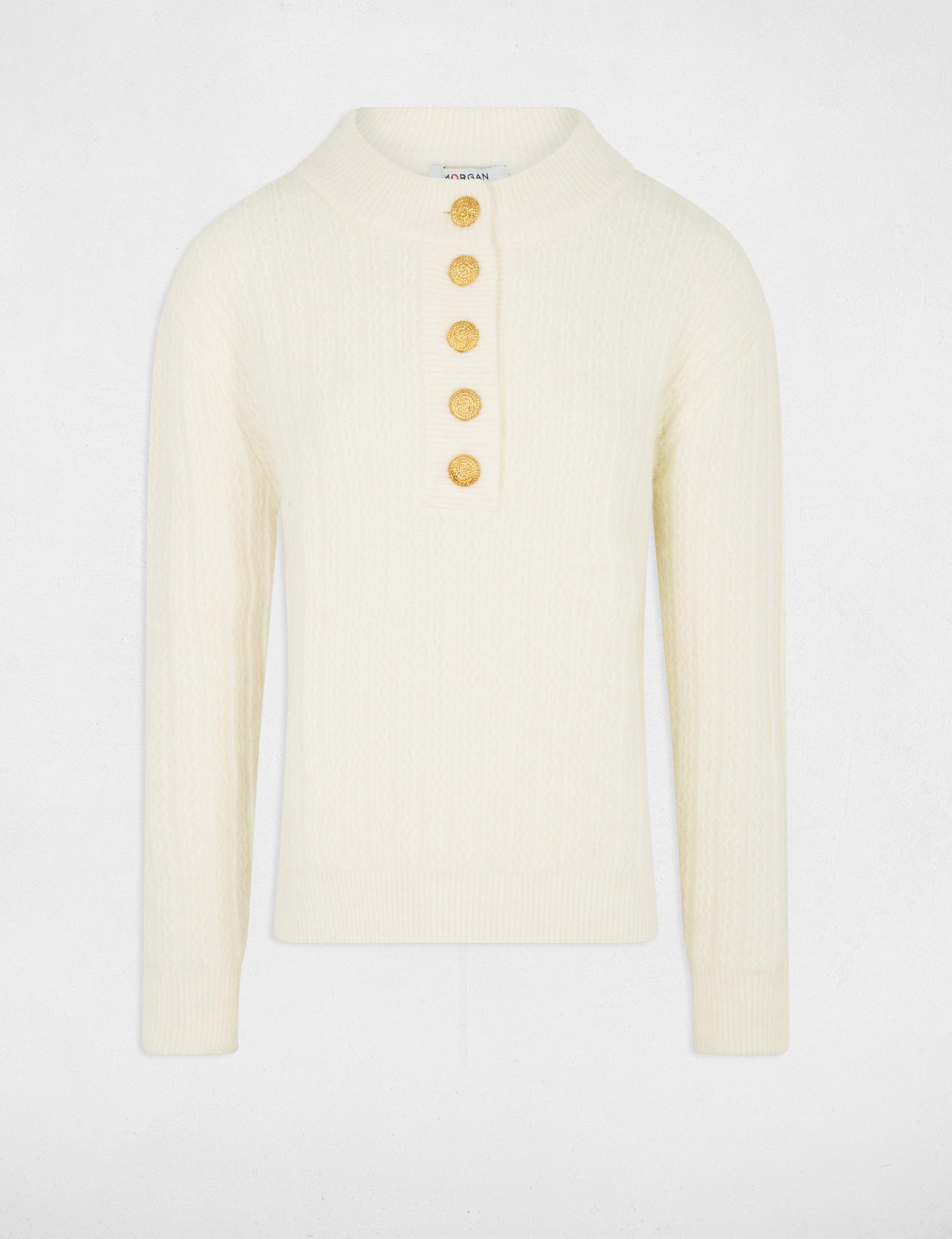 Jersey corto de cuello alto marfil mujer