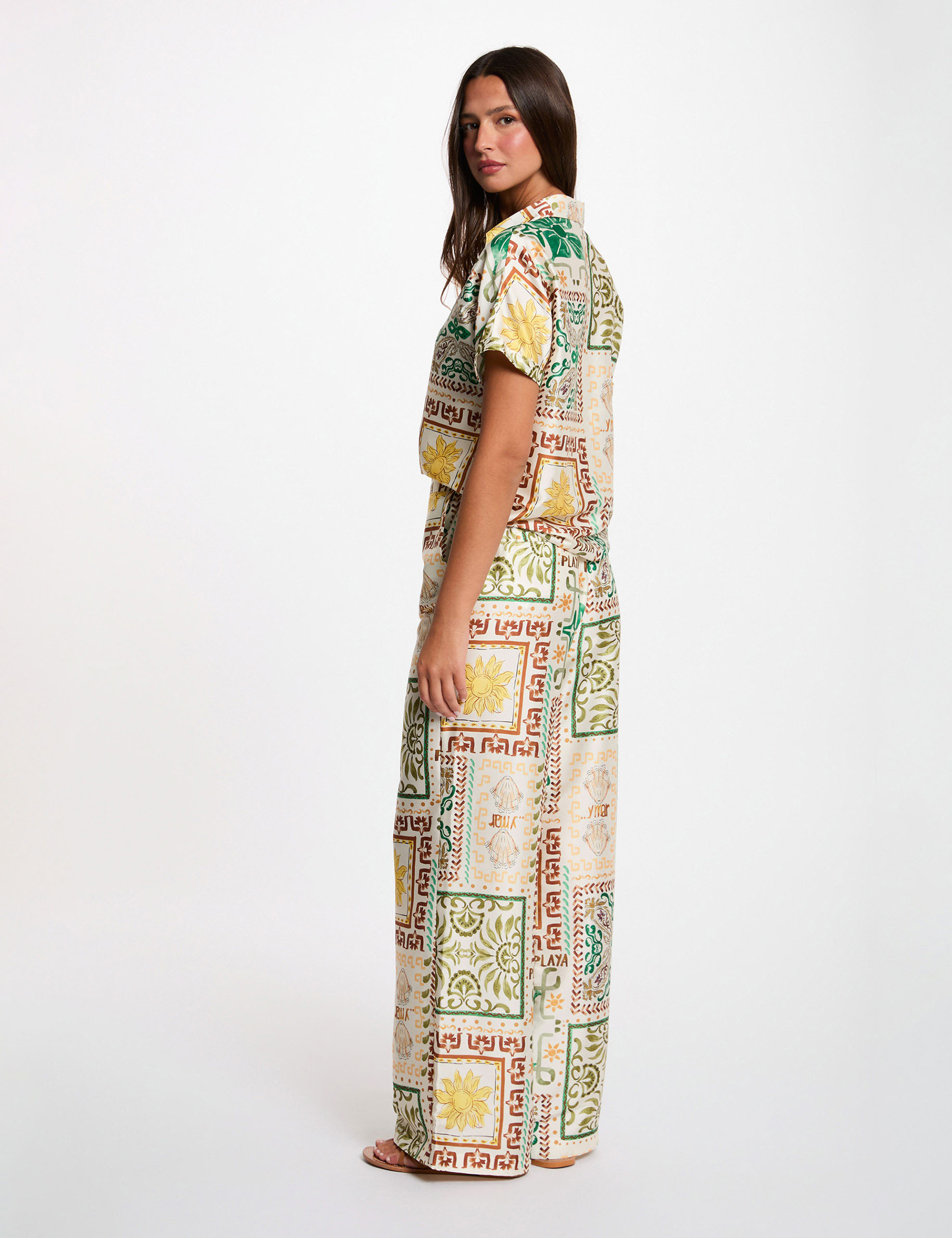 Camisa satinada estampada multicolor mujer
