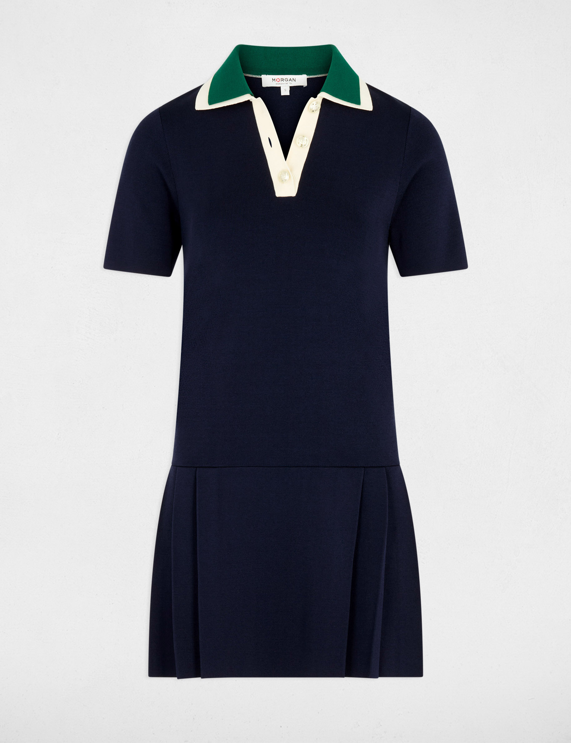Vestido de punto plisado azul marino mujer