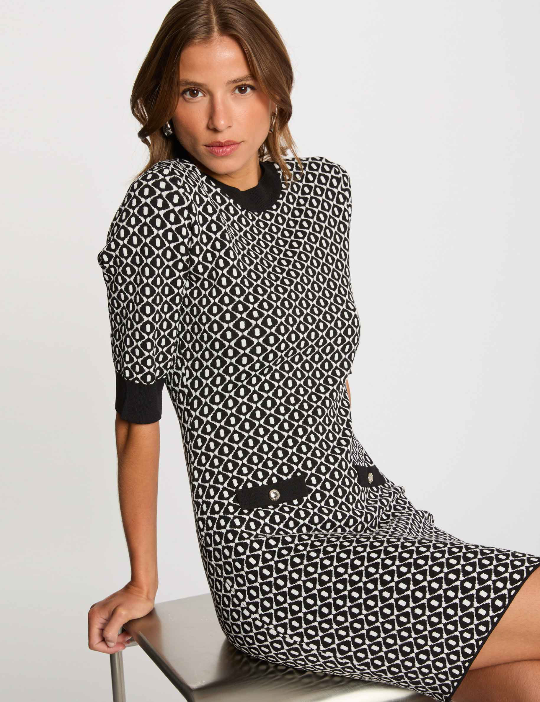 Vestido punto ajustado negro mujer