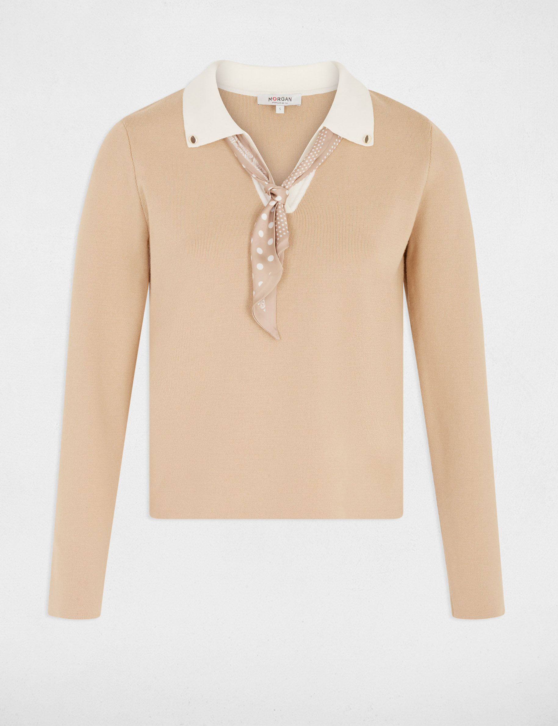 Jersey con cuello vuelto beige mujer
