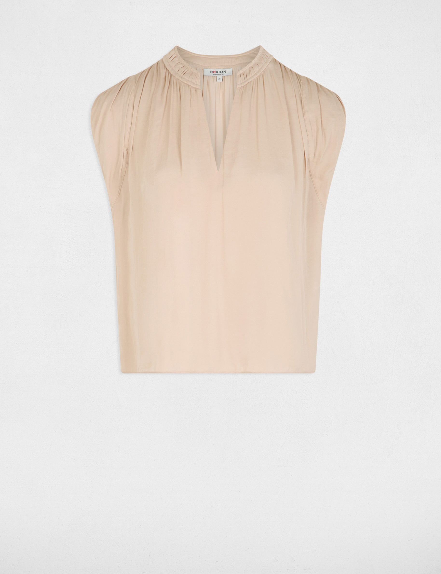 Blusa manga corta satinada beis claro mujer