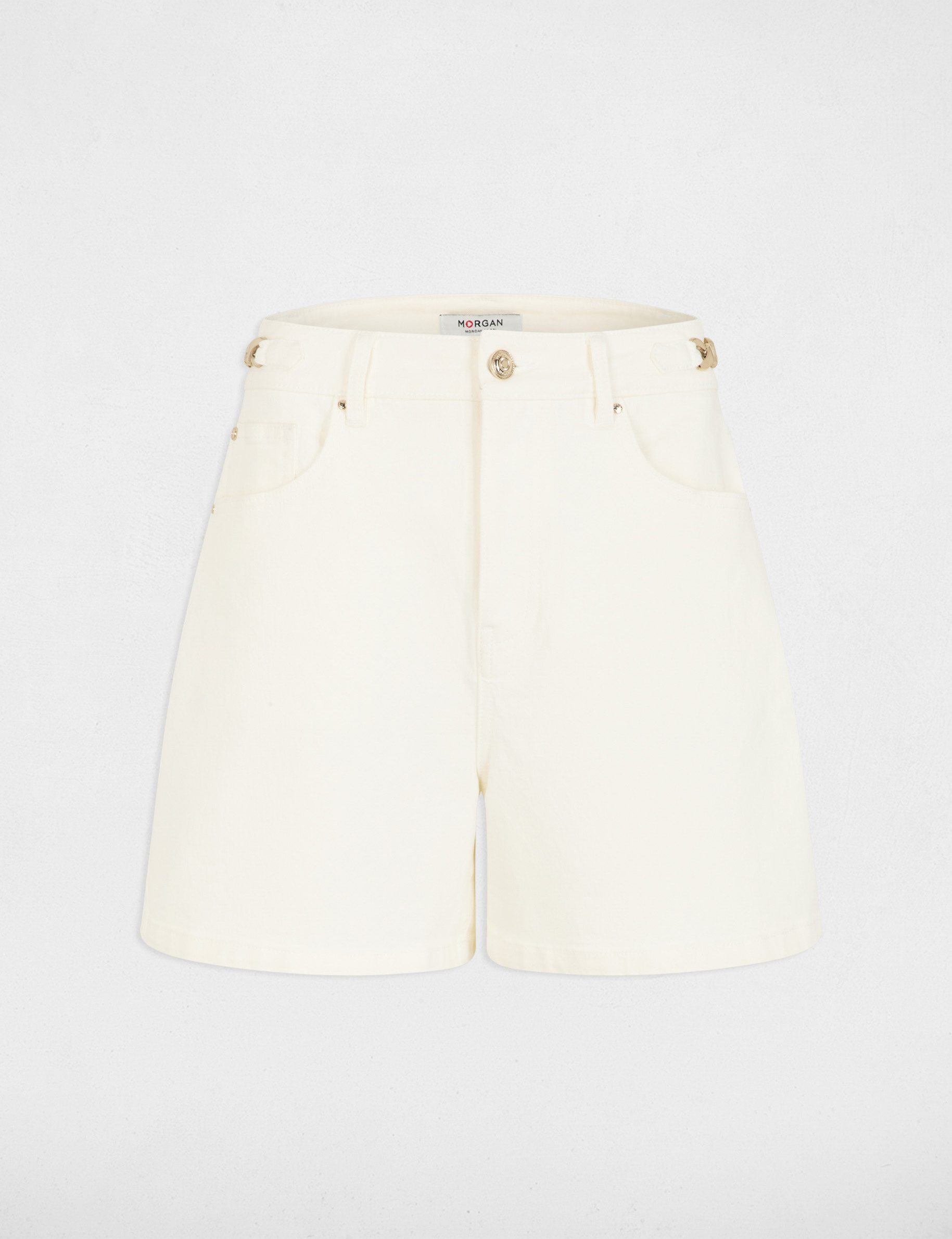 Pantal&oacute;n corto de tiro alto blanco mujer