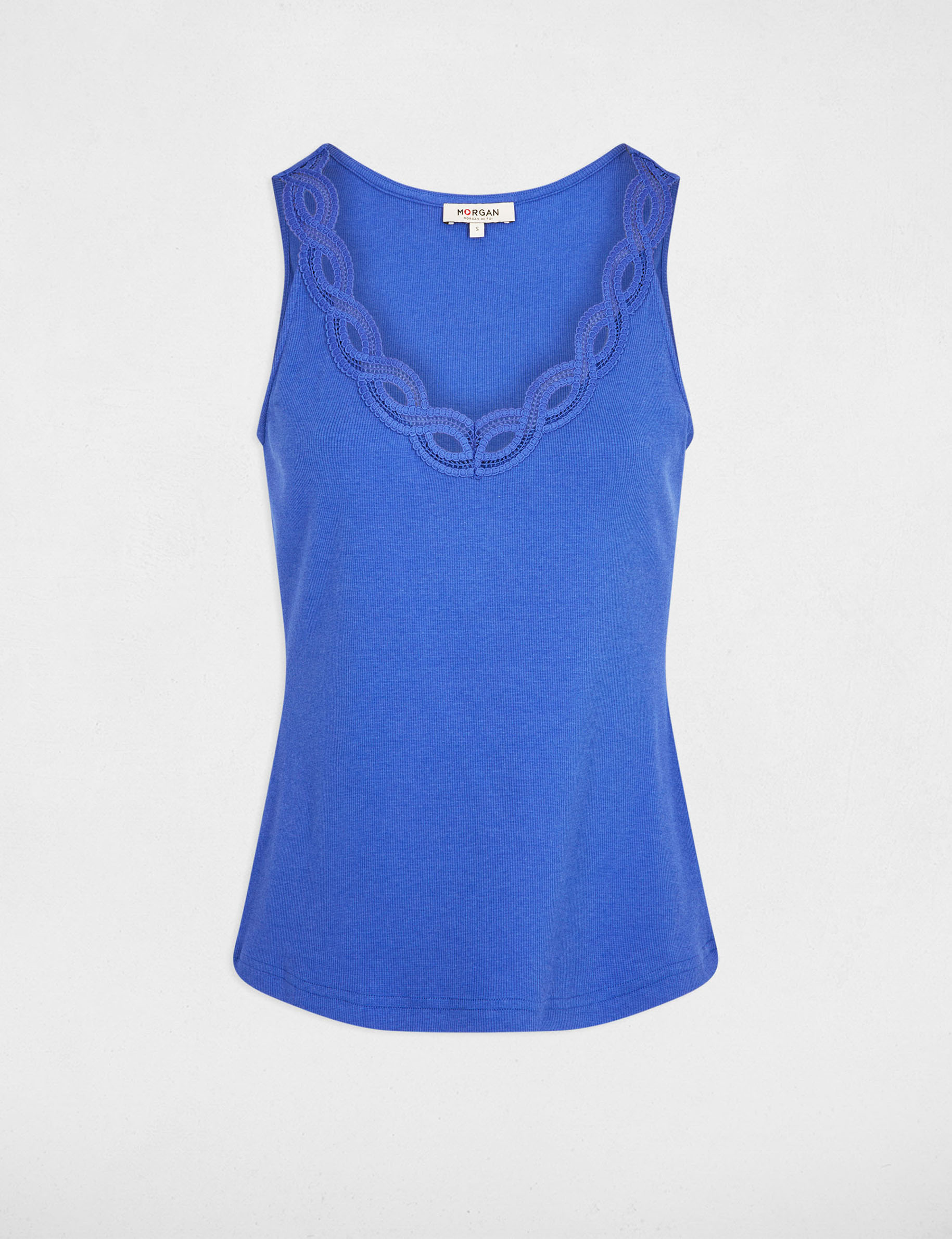 Top ajustado con cuello en v azul mujer