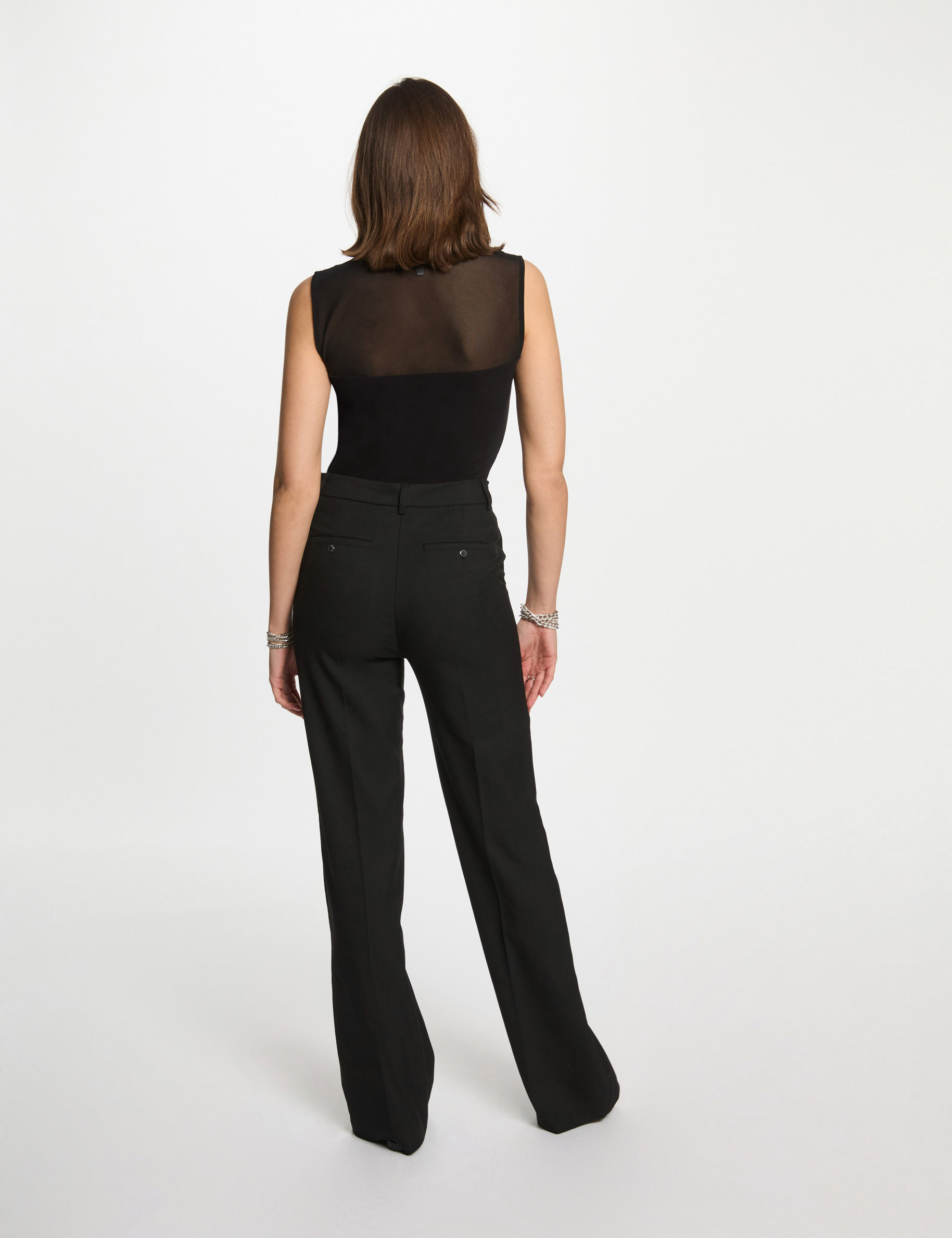 Camiseta ajustada sin mangas negro mujer