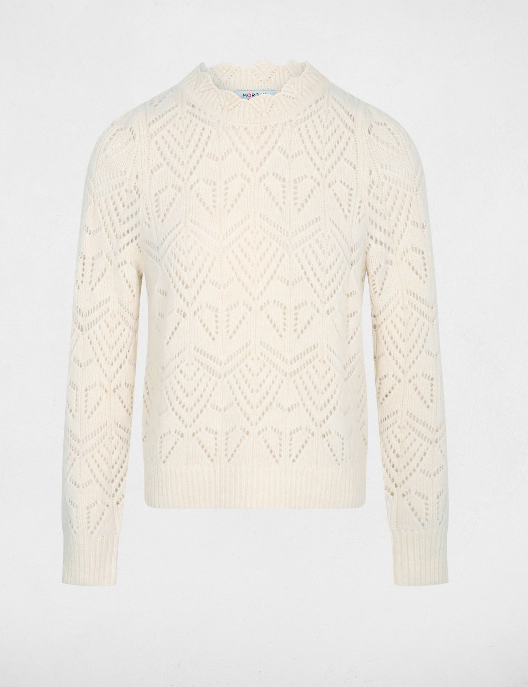 Jersey calado con cuello redondo marfil mujer