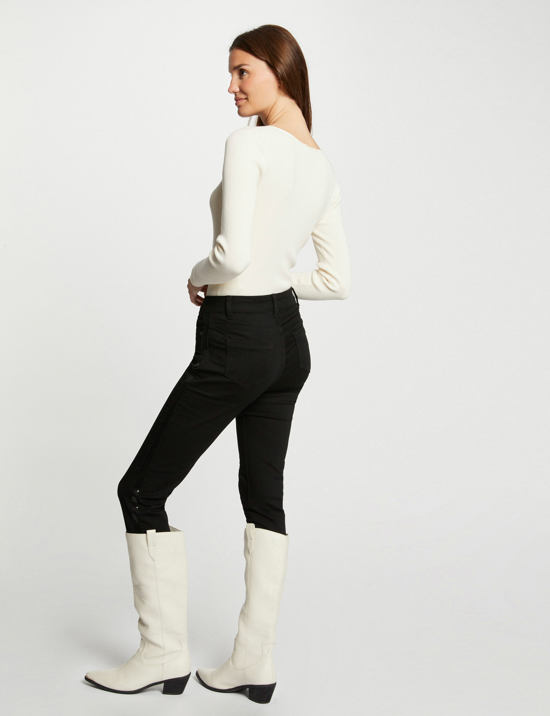 Vaquero slim con lentejuelas negro mujer