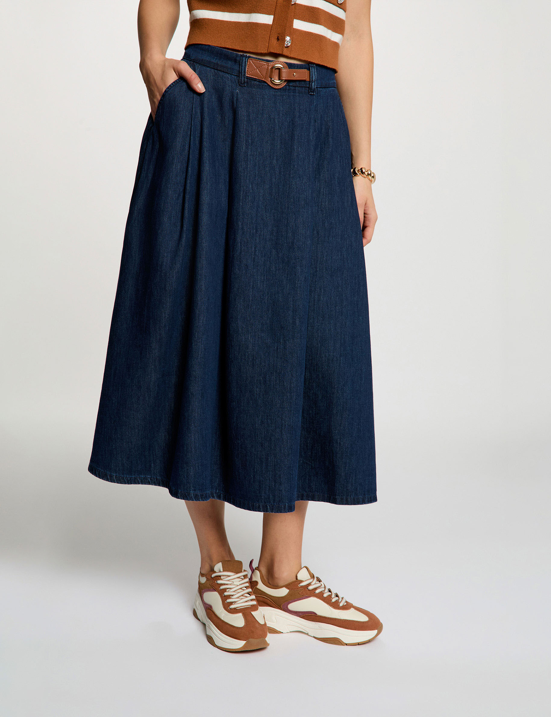 Falda larga evas&eacute; denim crudo mujer