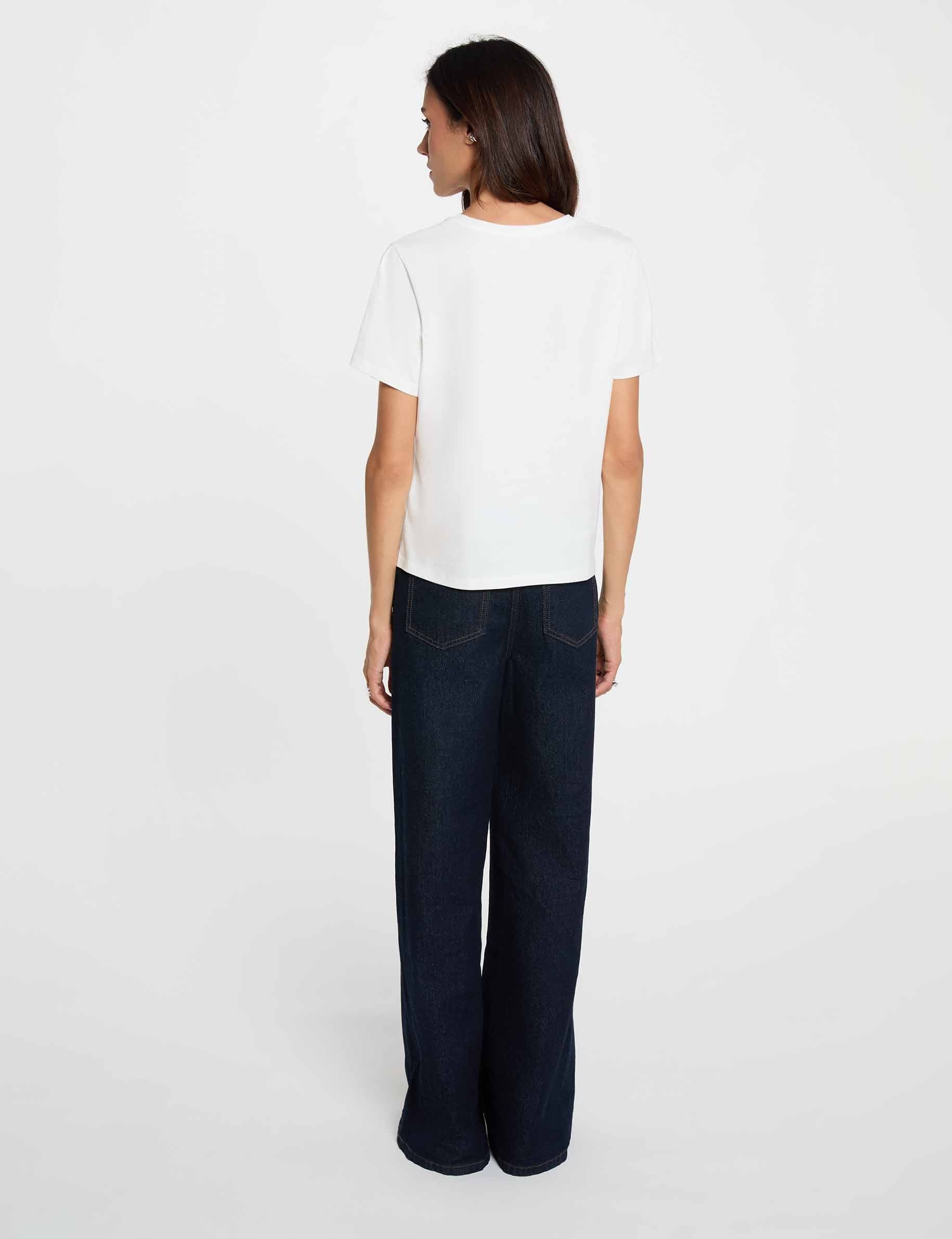 Camiseta estampada cuello redondo blanco mujer