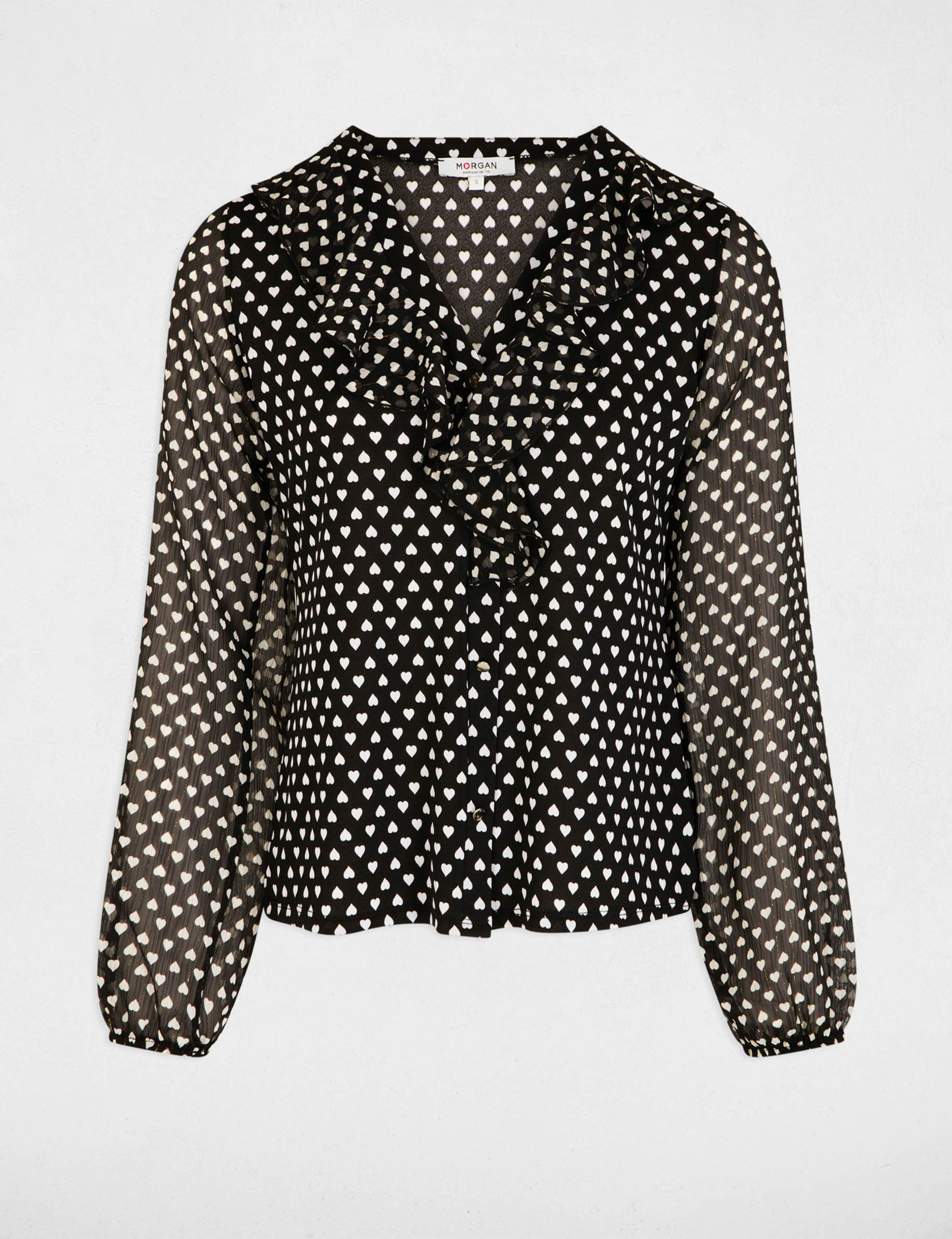 Blusa de gasa con cuello en v negro mujer