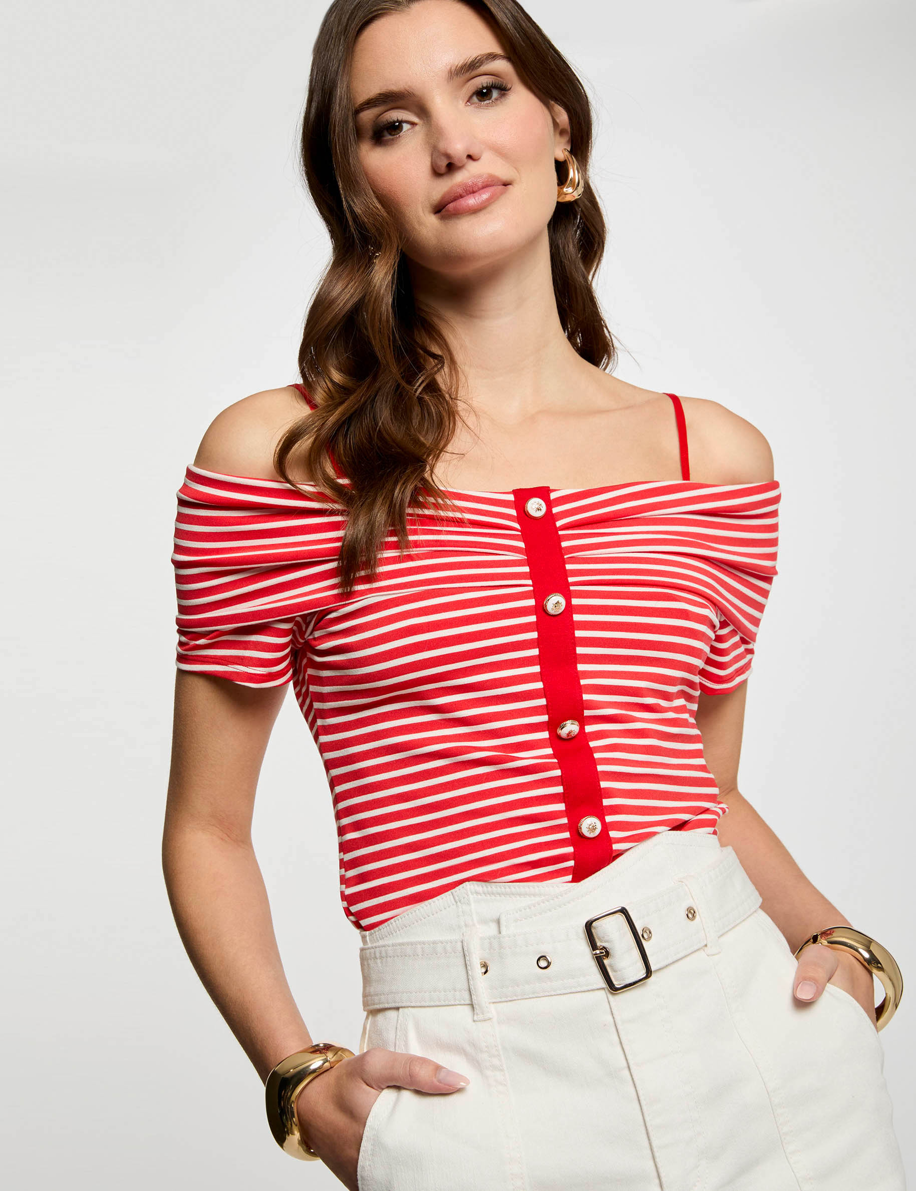 camiseta manga corta rayas rojo mujer Camiseta manga corta rayas rojo mujer