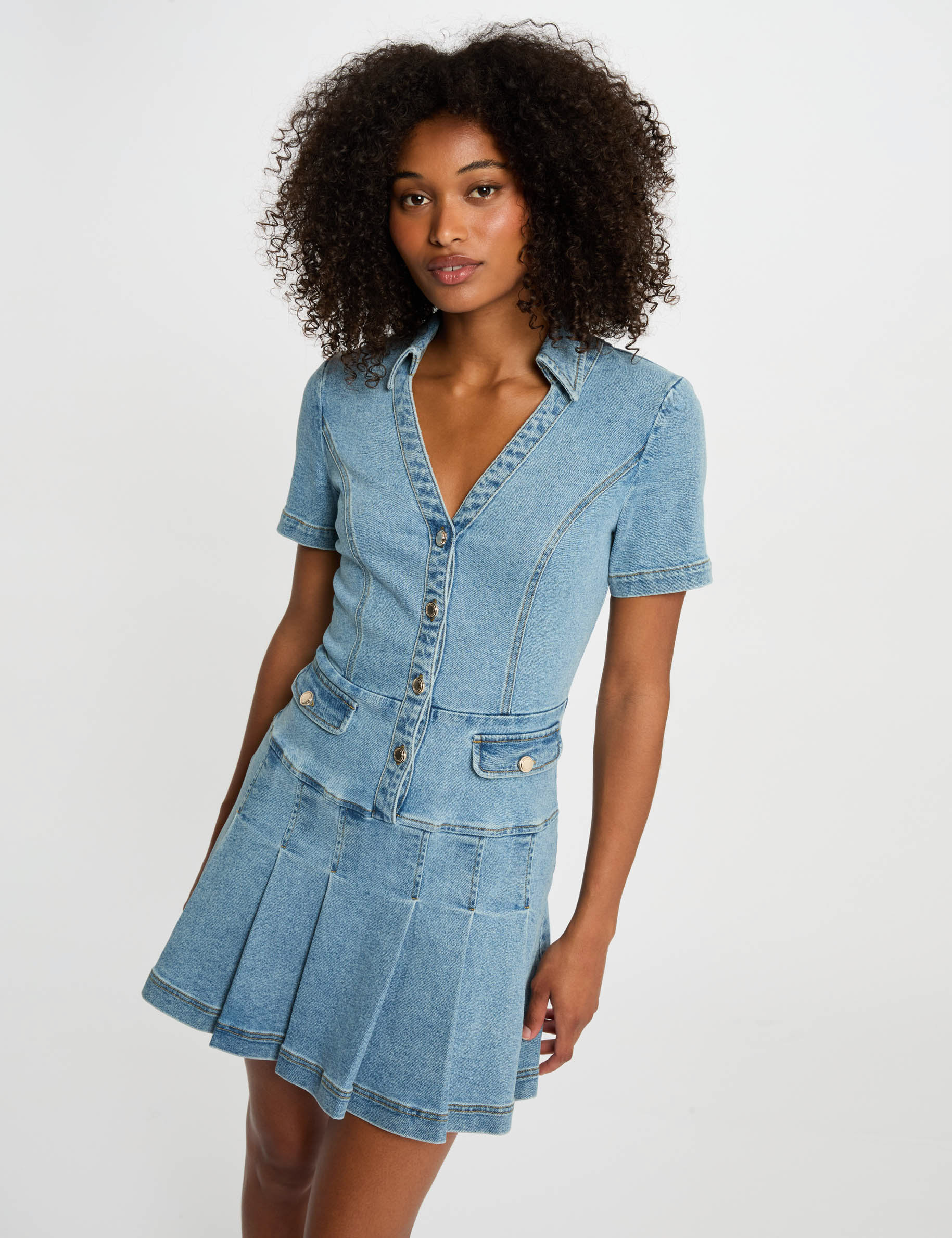 Vestido corto evasé vaquero denim stone mujer