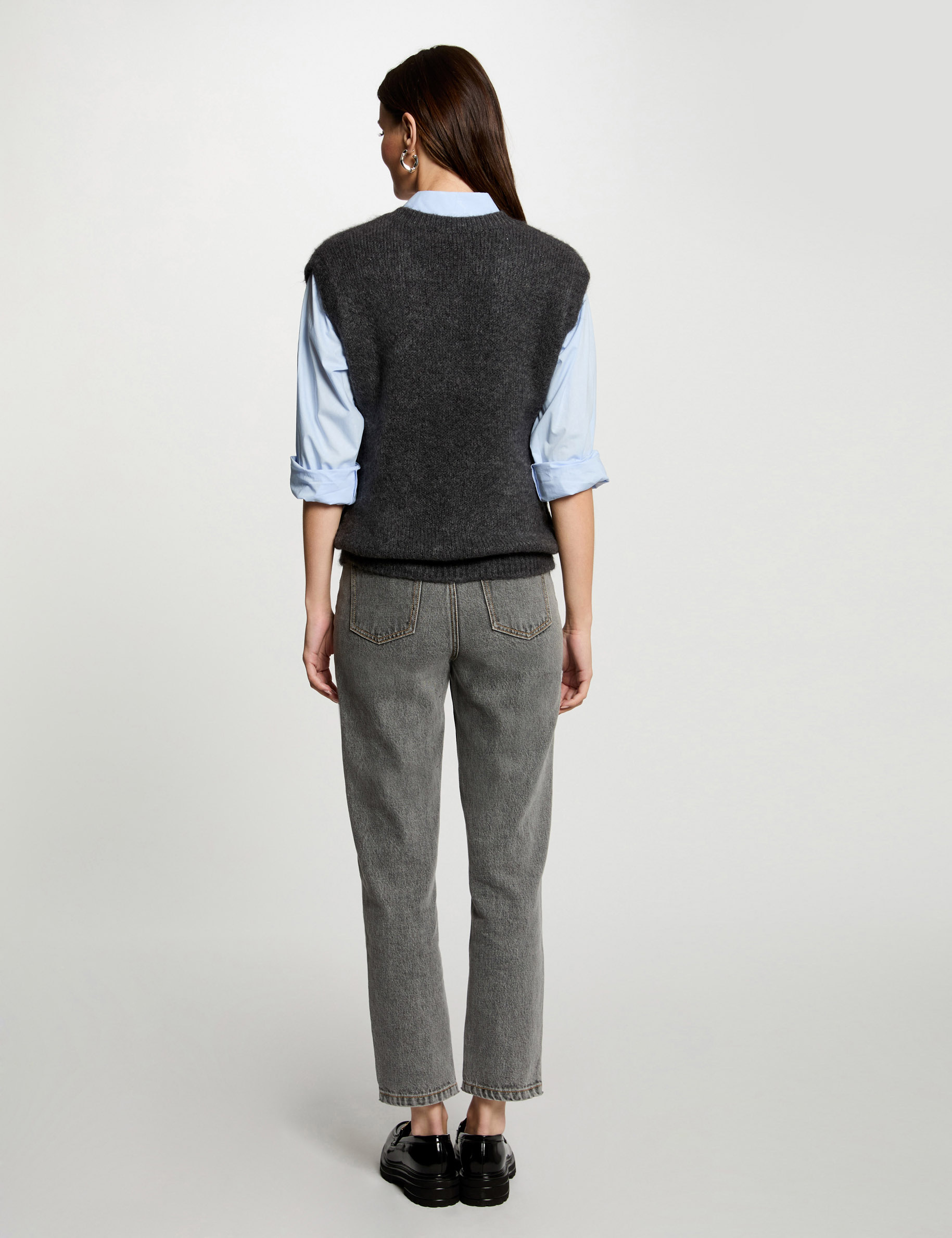 jersey sin mangas gris oscuro mujer Jersey sin mangas gris oscuro mujer