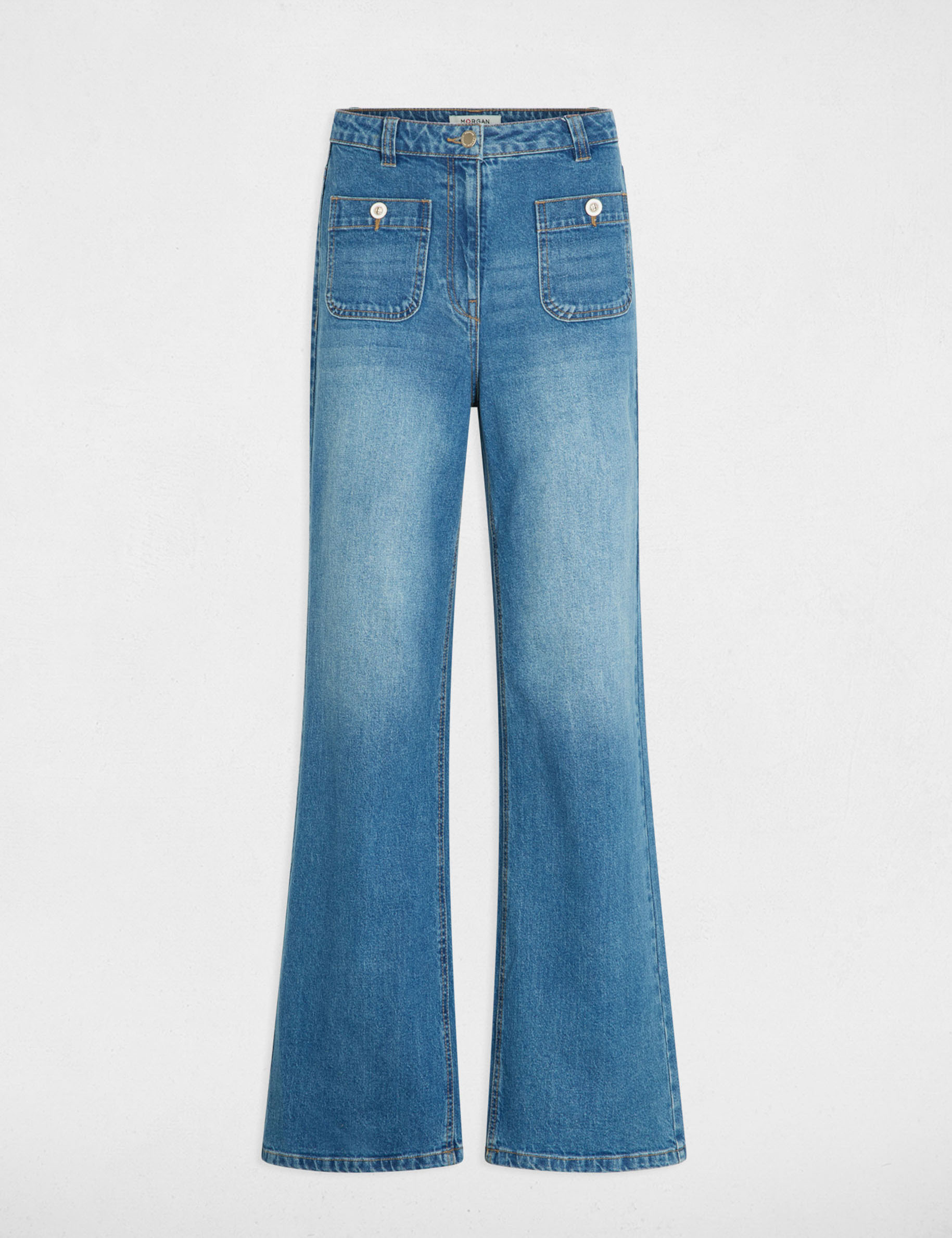 Jean ancho de tiro alto denim stone mujer