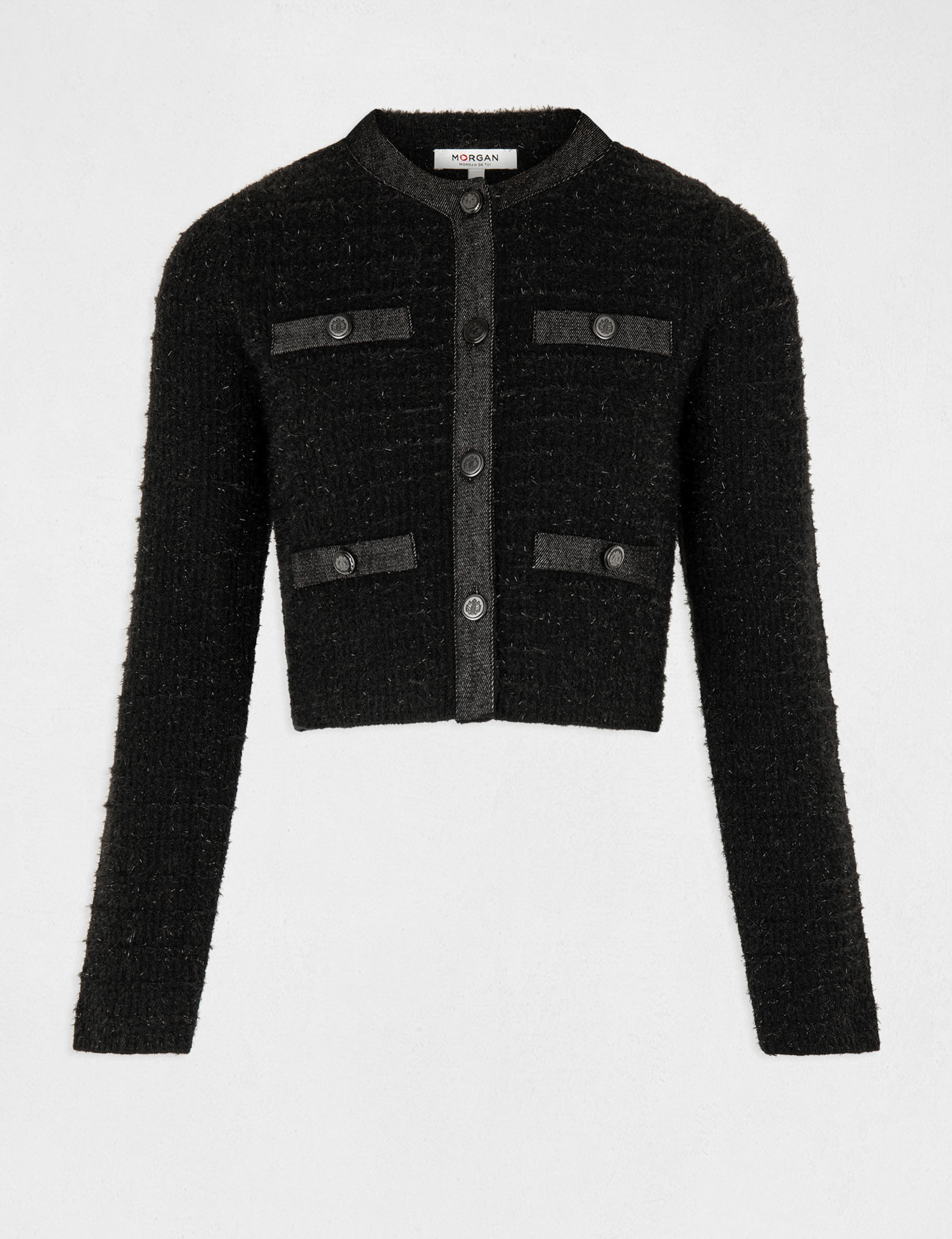 cardigan cuello redondo abotonado negro mujer Cárdigan cuello redondo abotonado negro mujer