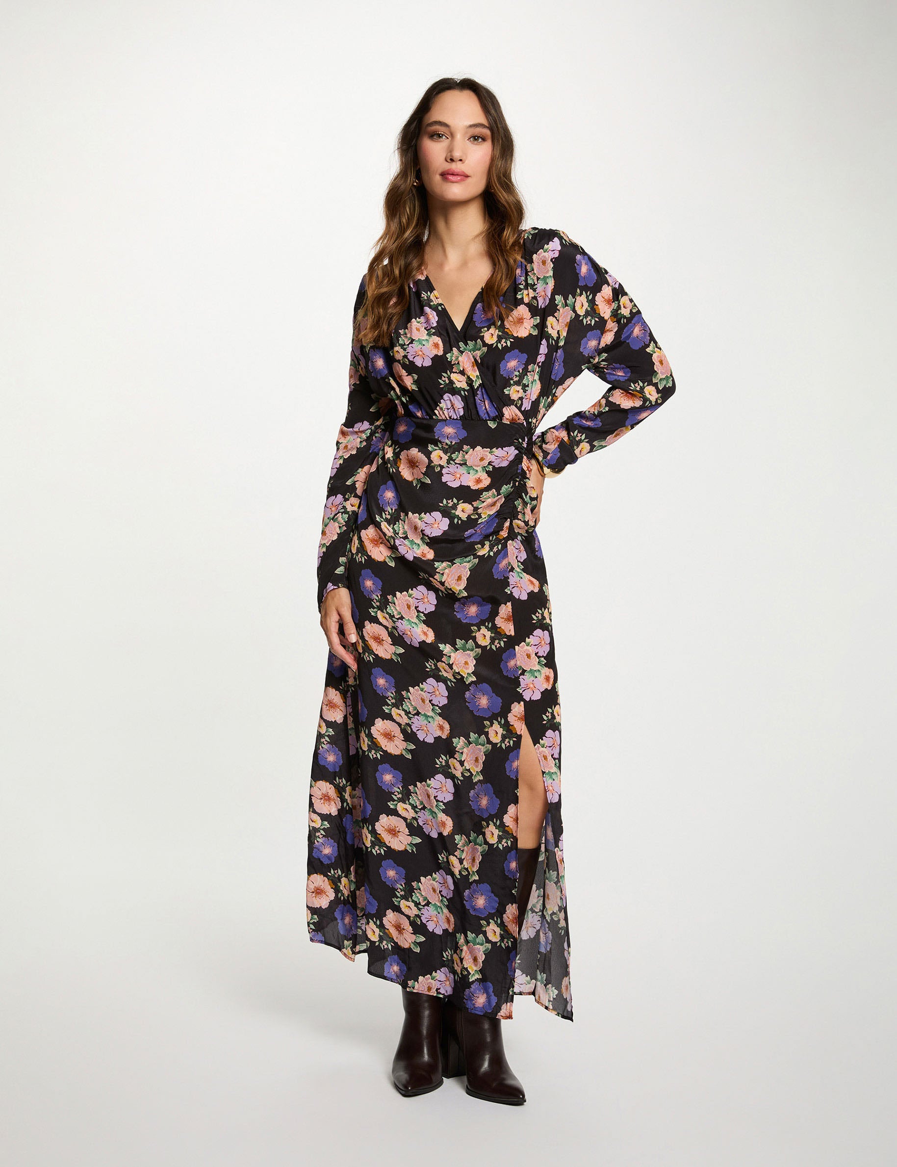 Vestido largo satinado multicolor mujer