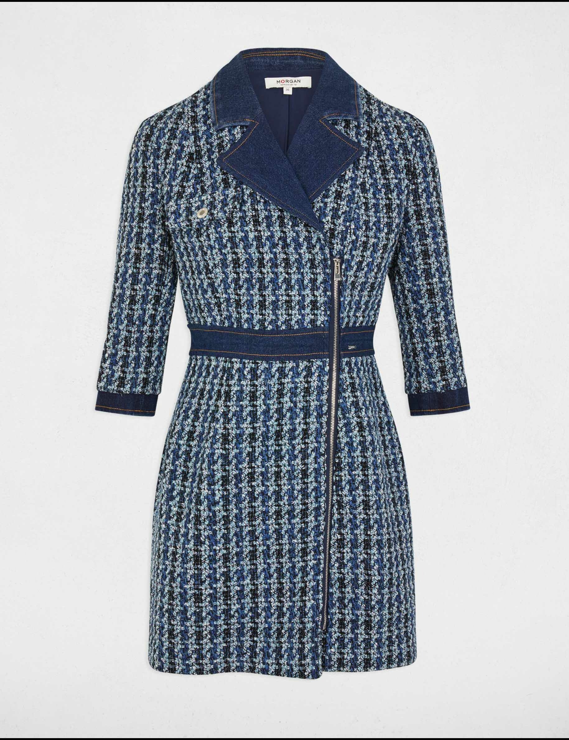 vestido corto recto de tweed multicolor mujer Vestido corto recto de tweed multicolor mujer