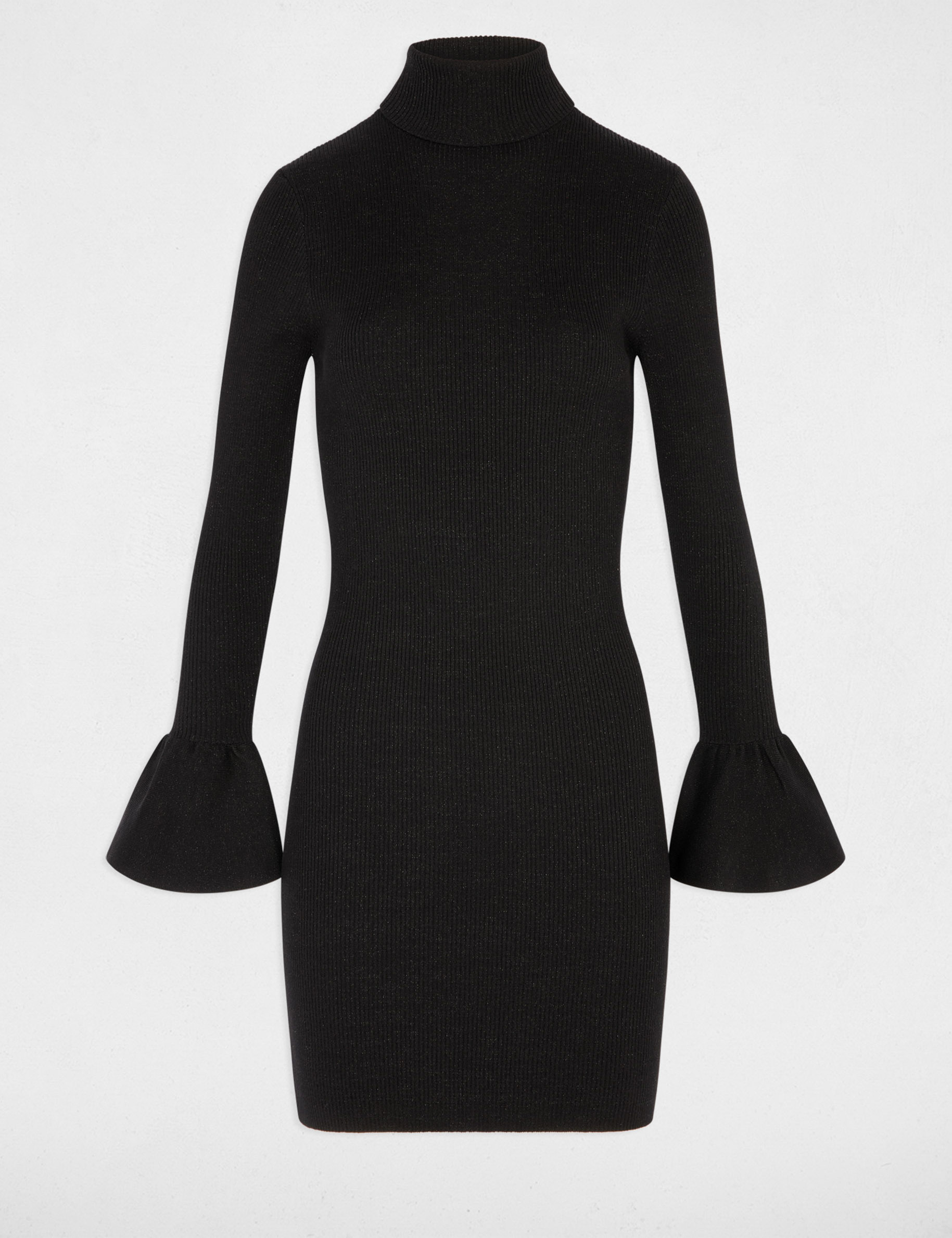 Vestido de punto con cuello alto negro mujer