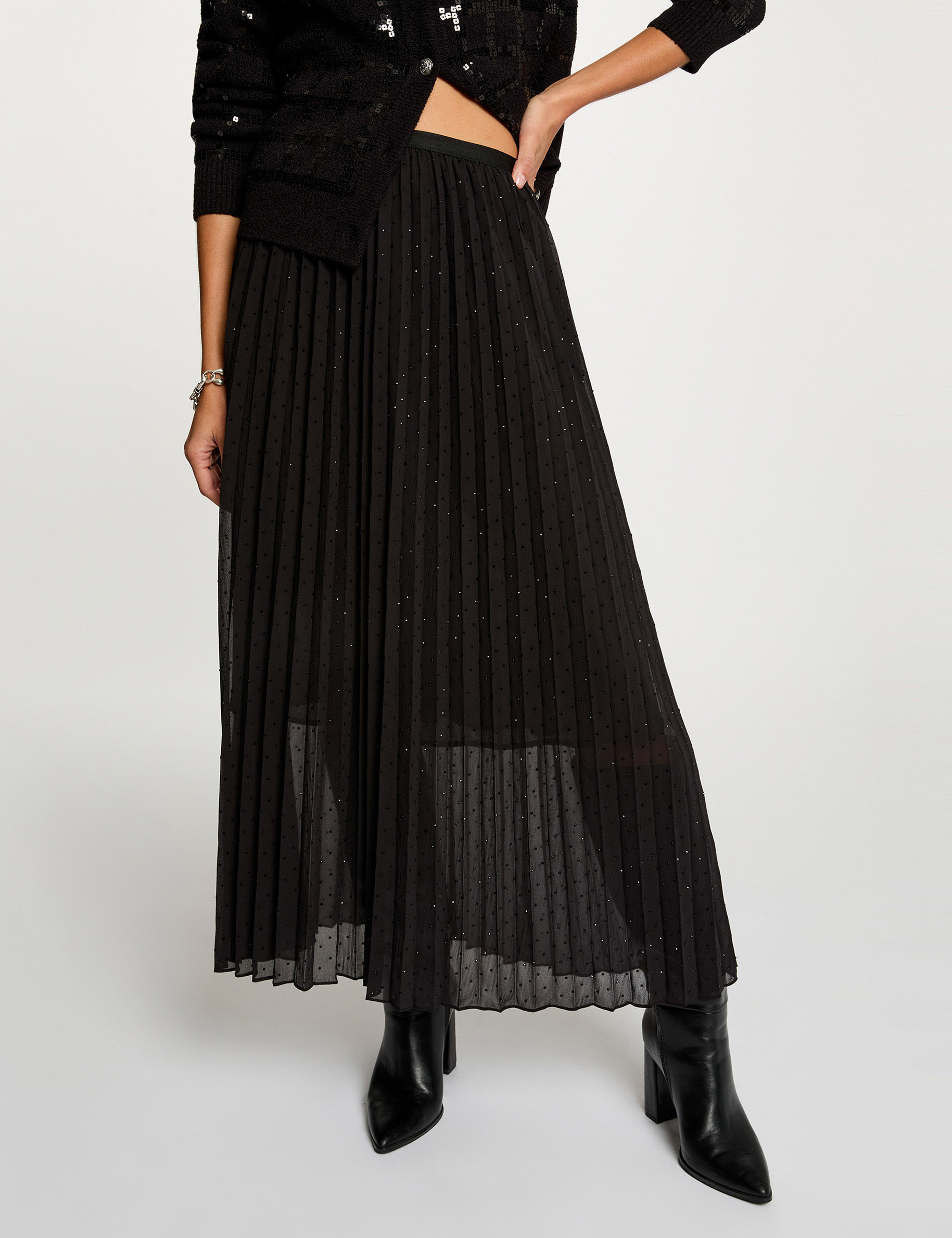 Falda larga con strass negro mujer