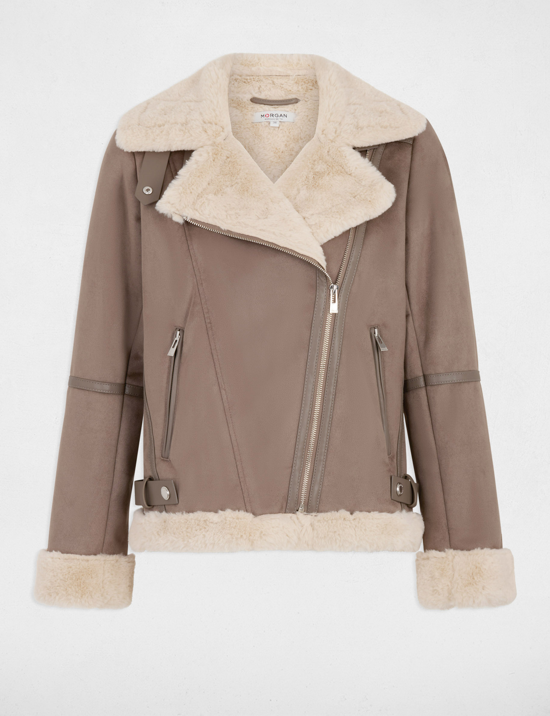 Chaqueta de antelina topo mujer