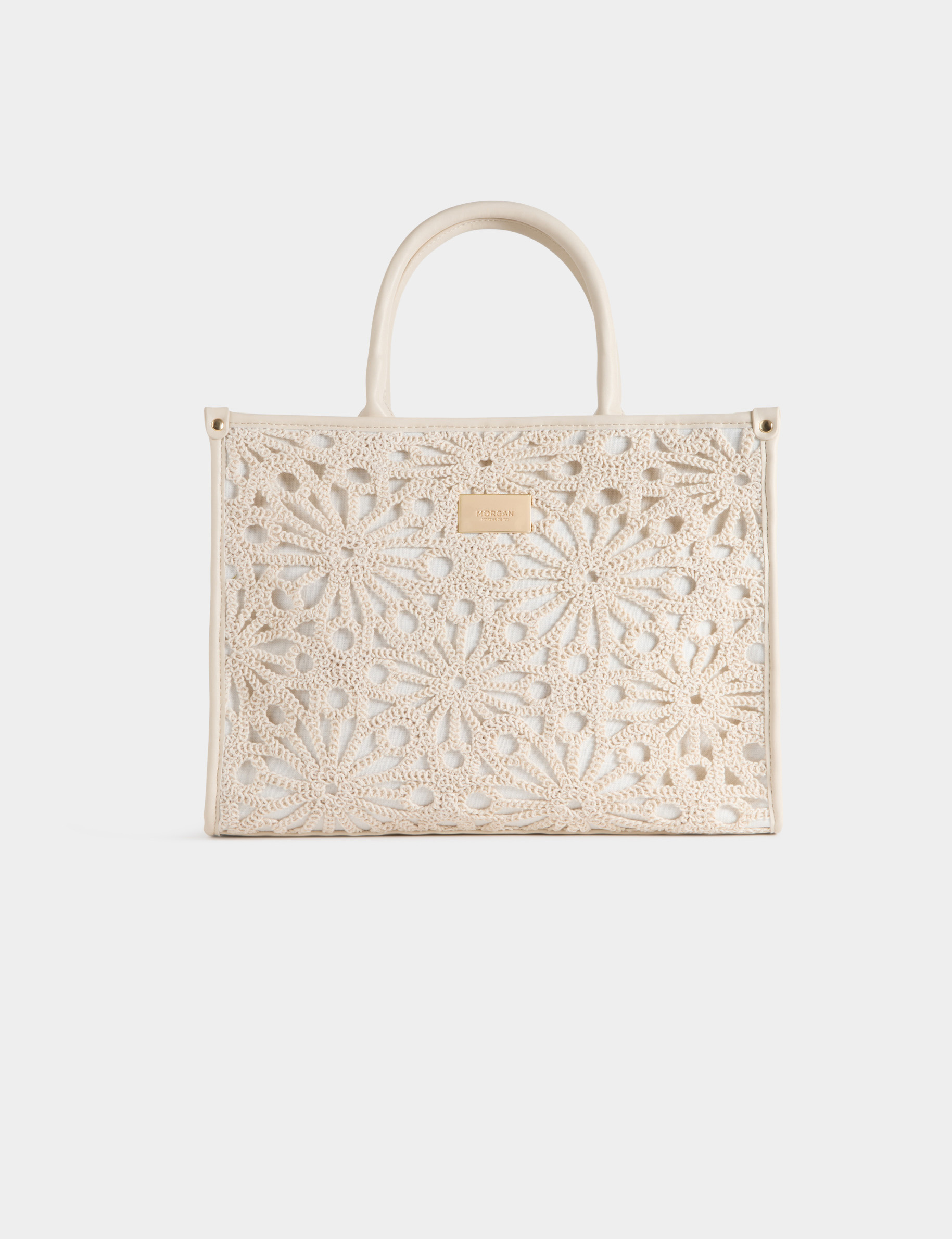 Bolso tote bordado marfil mujer