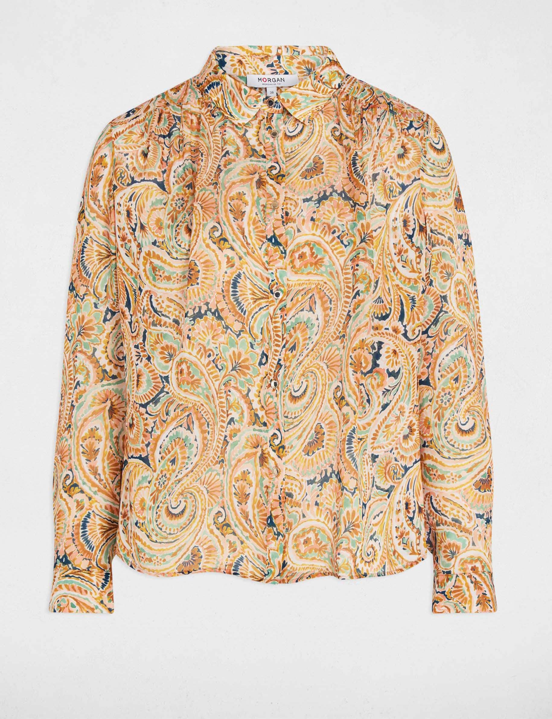 Top de sat&eacute;n con cuello de solapa multicolor mujer