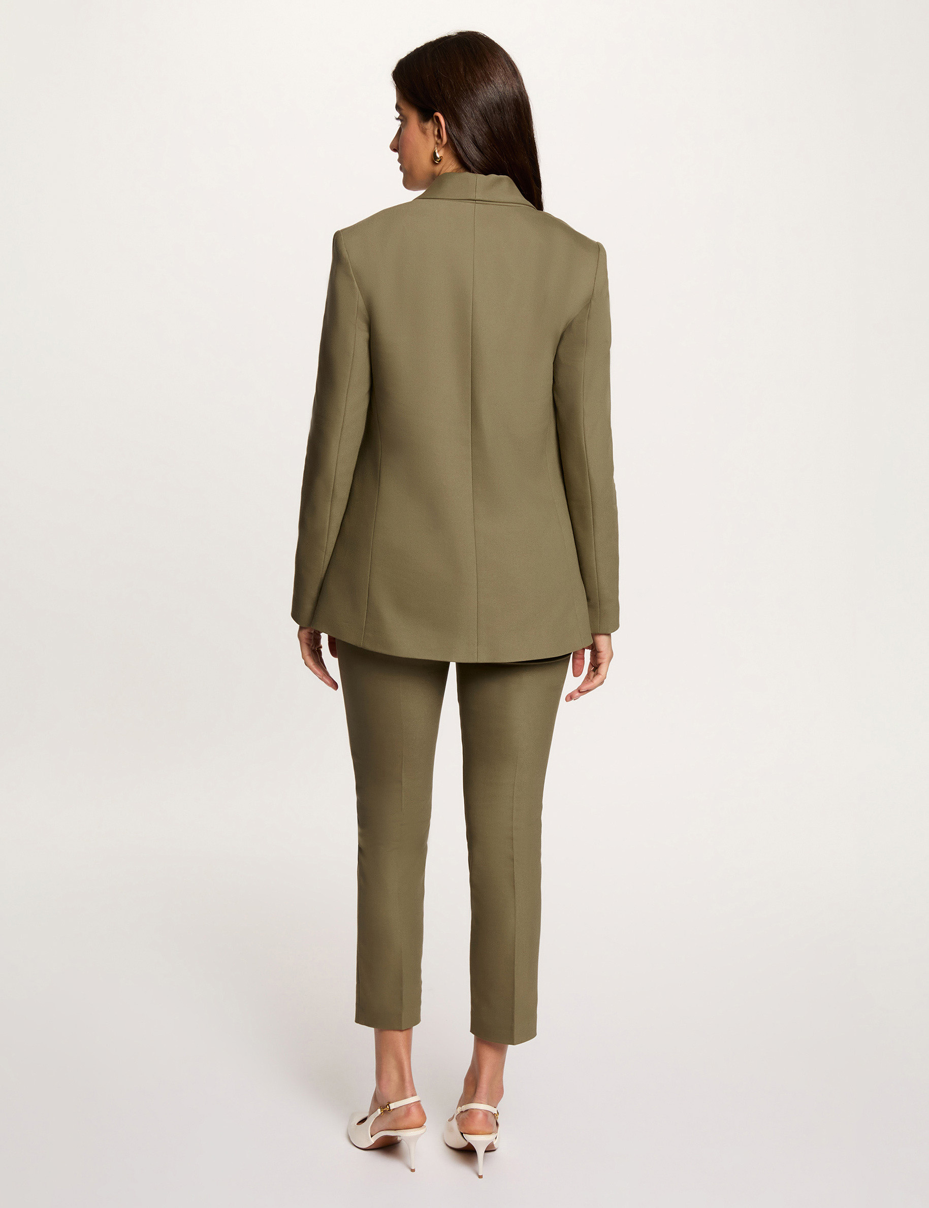 Chaqueta corta cuello chal verde caqui mujer