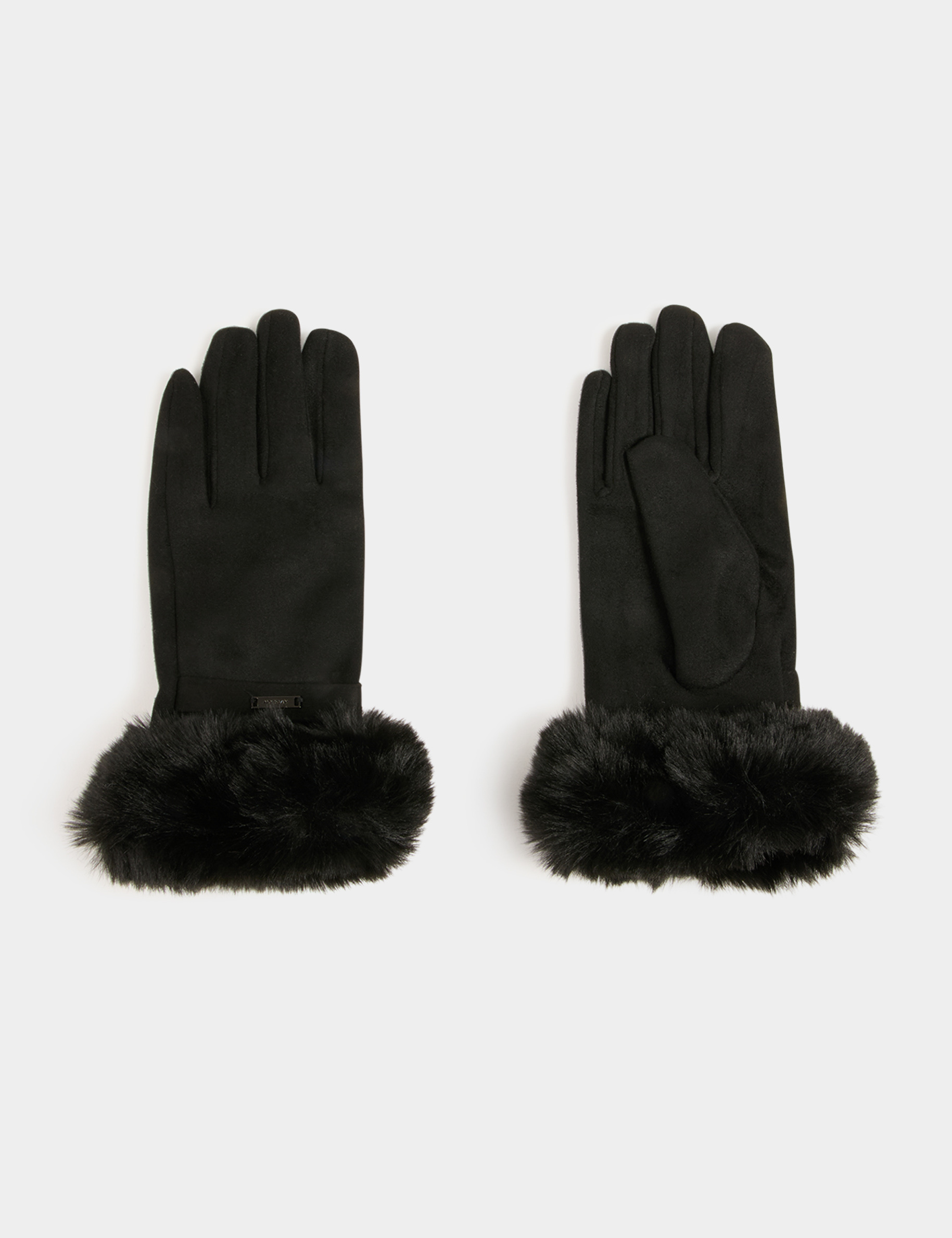 Guantes con detalles de pelo negro mujer