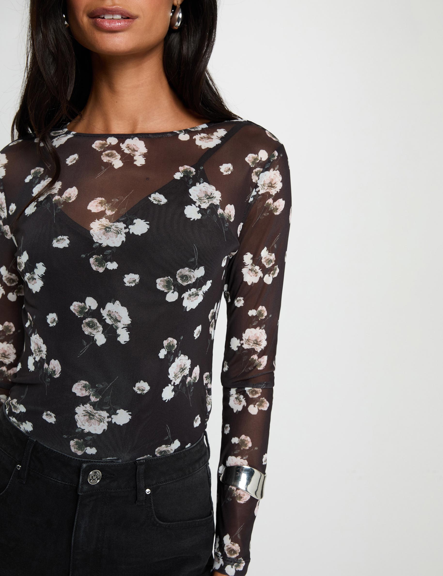 Camiseta de malla manga larga multicolor mujer