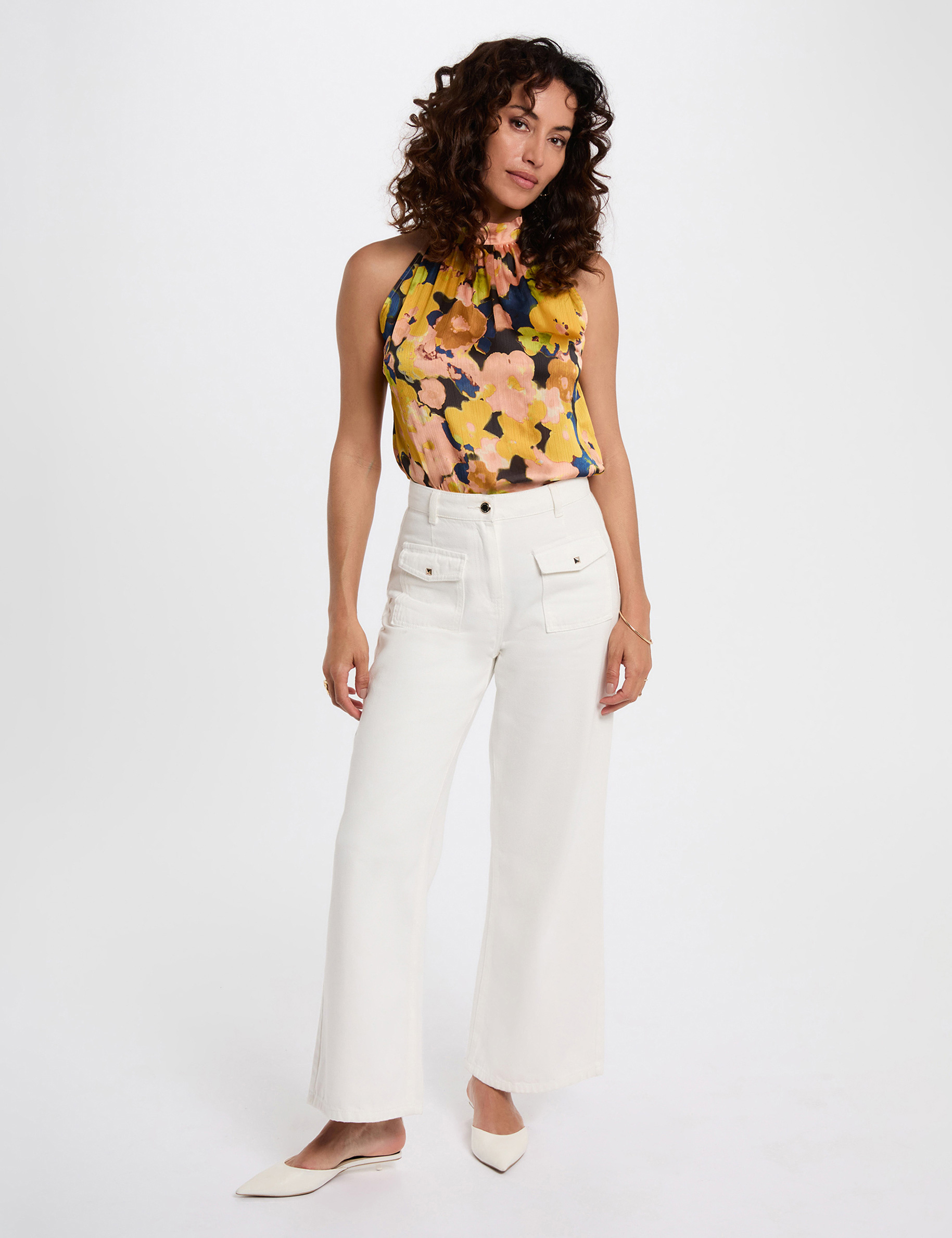 top fluido de cuello alto multicolor mujer Top fluido de cuello alto multicolor mujer