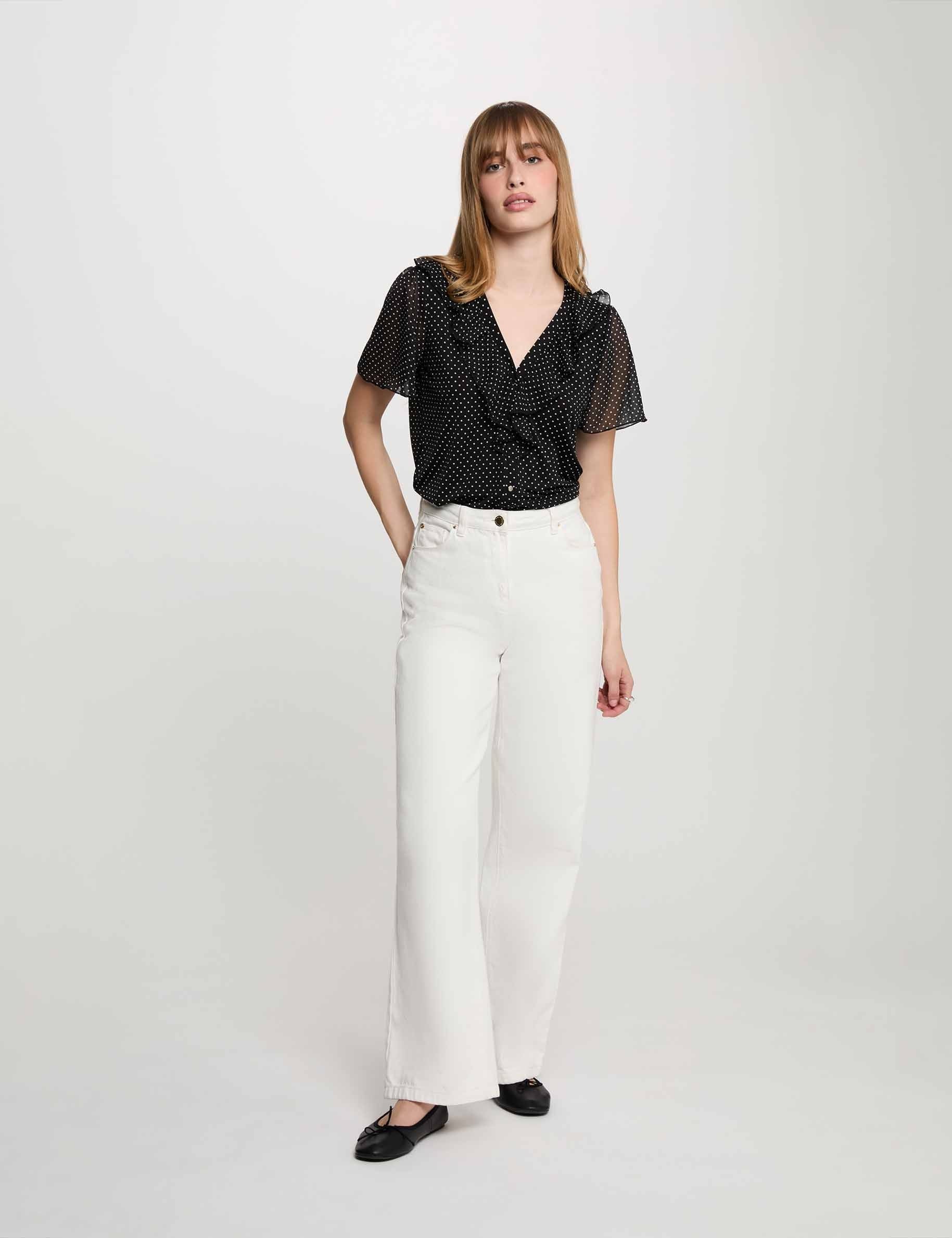 Blusa de gasa con cuello en V negro mujer