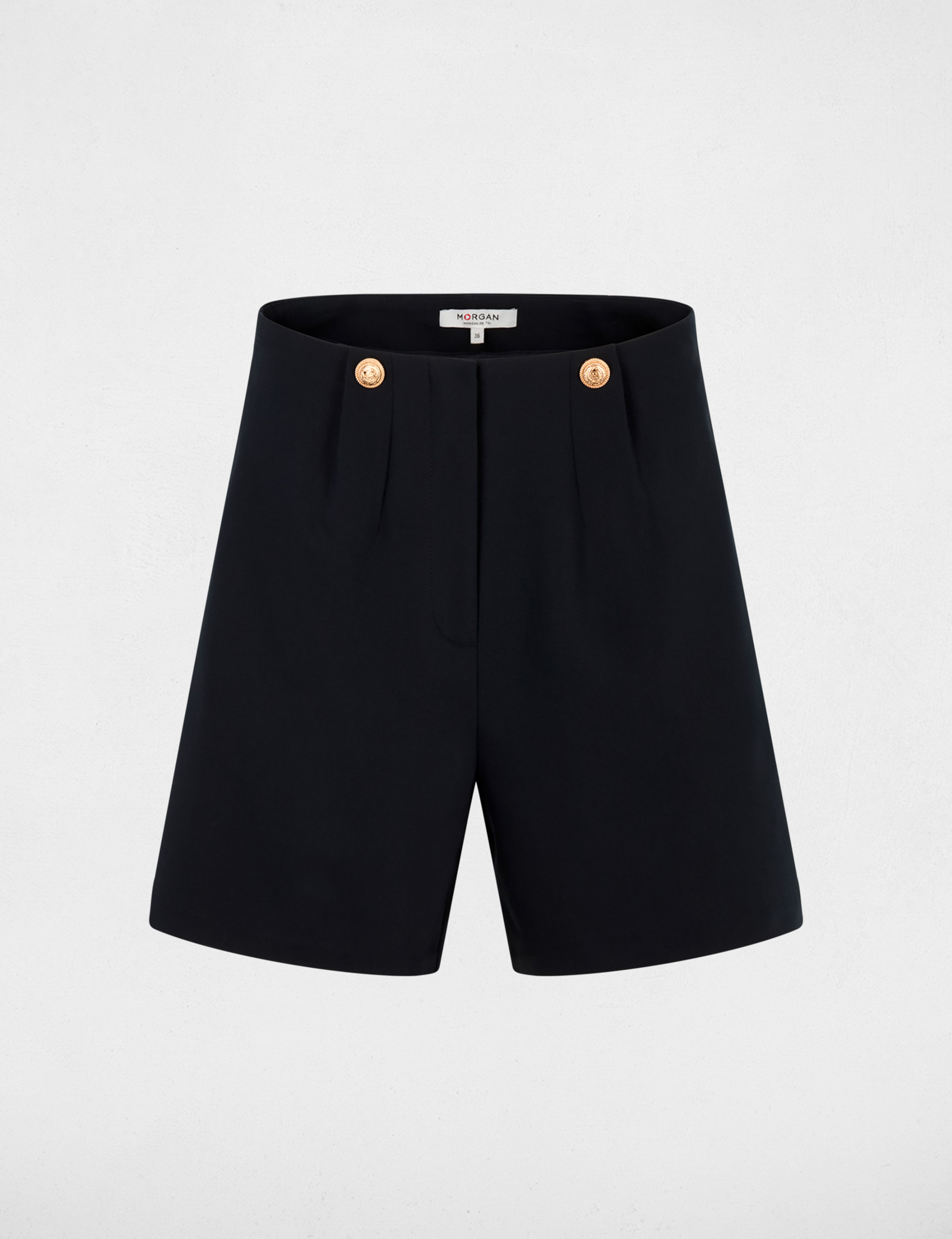 Pantal&oacute;n corto ancho de tiro alto azul marino mujer