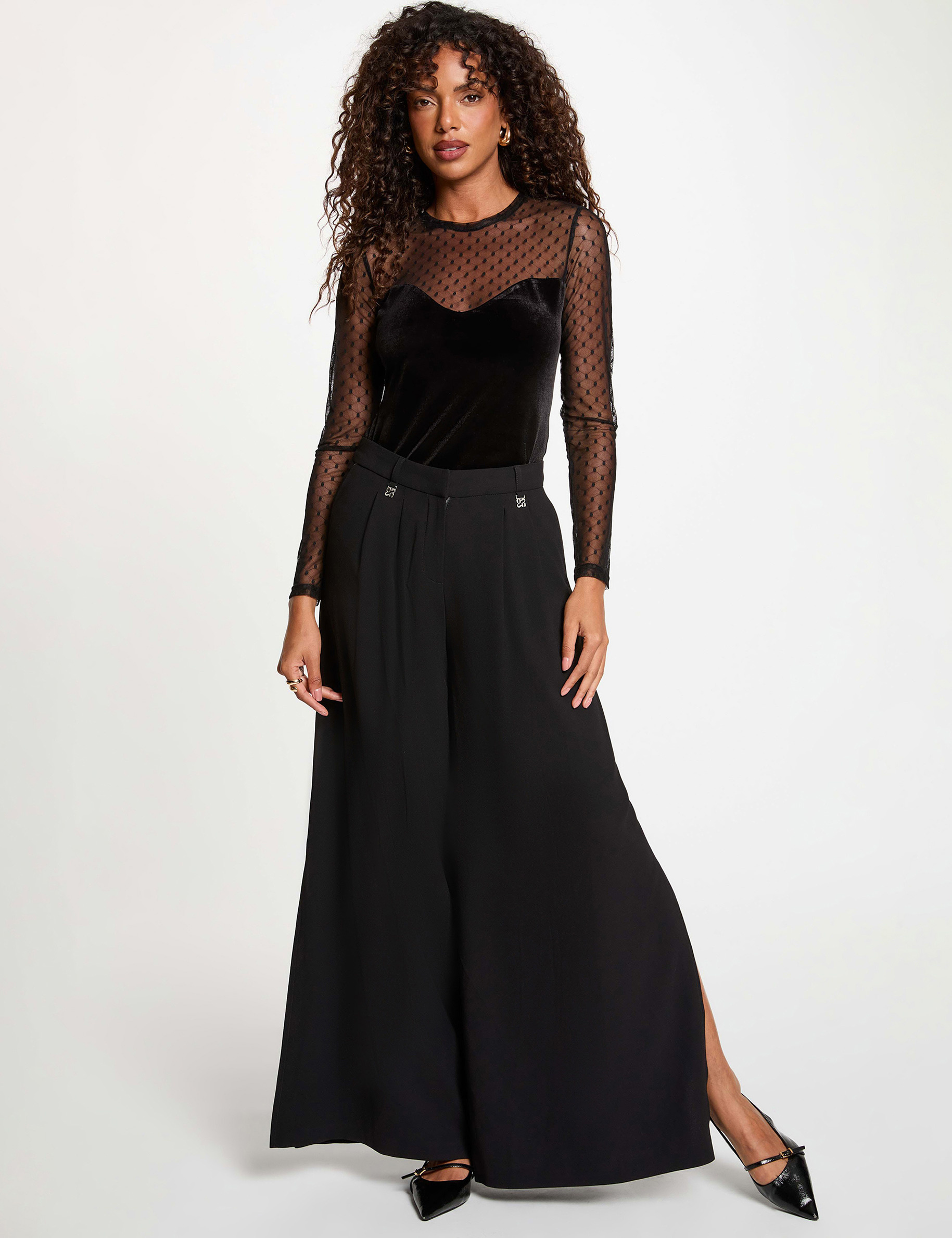 Camiseta de terciopelo con transparencia negro mujer