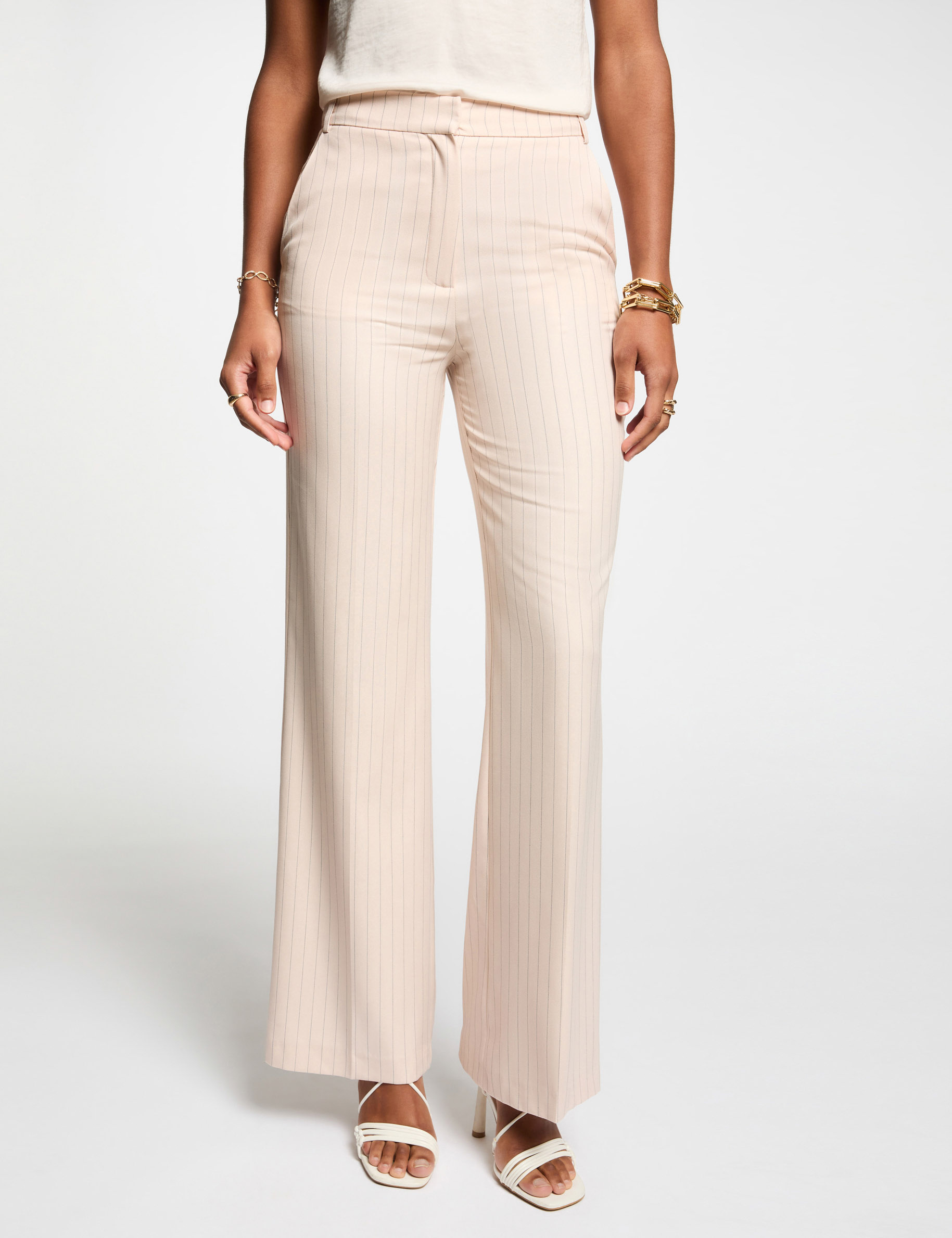 pantalon pernera ancha rayas rosa claro mujer Pantalón pernera ancha rayas rosa claro mujer