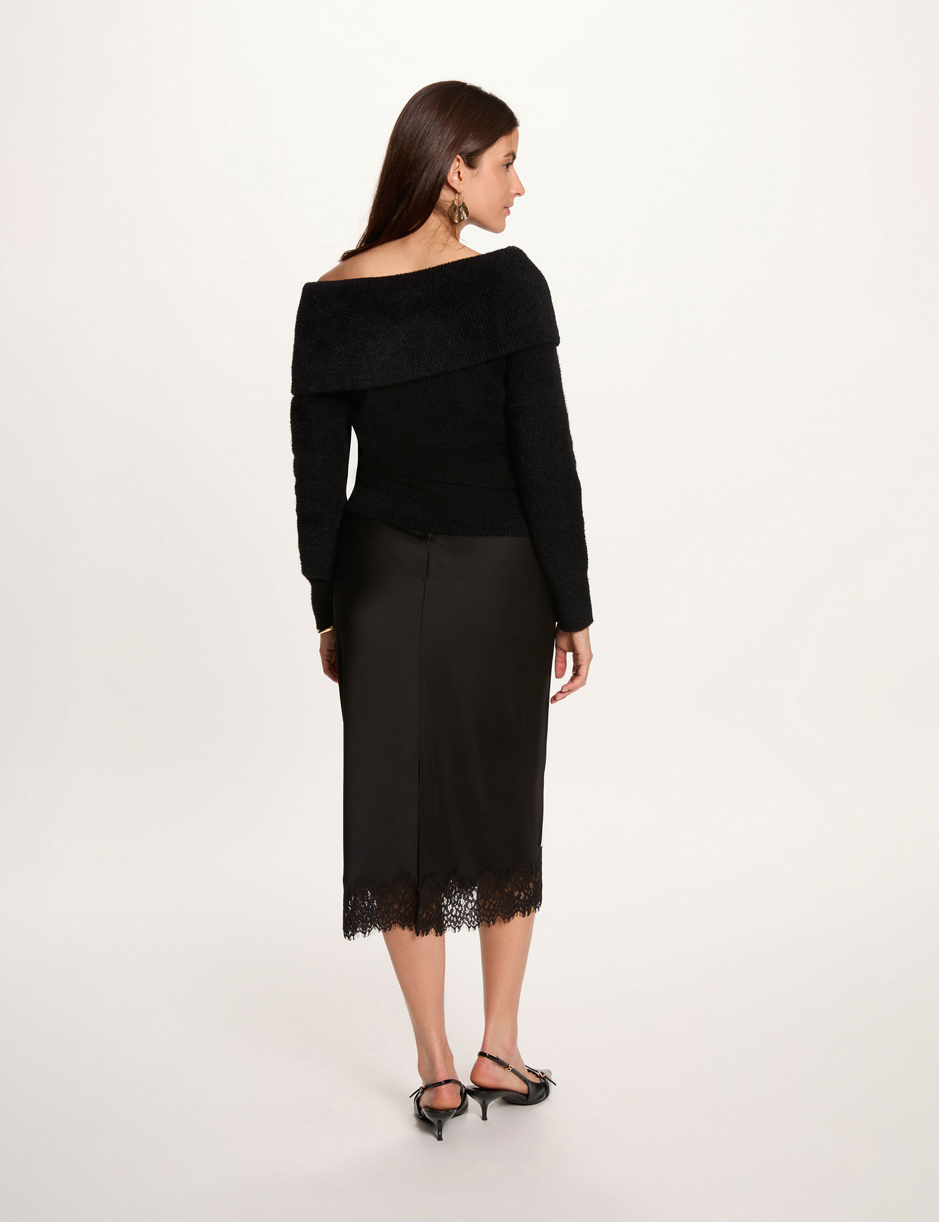 Jersey con cuello bardot negro mujer