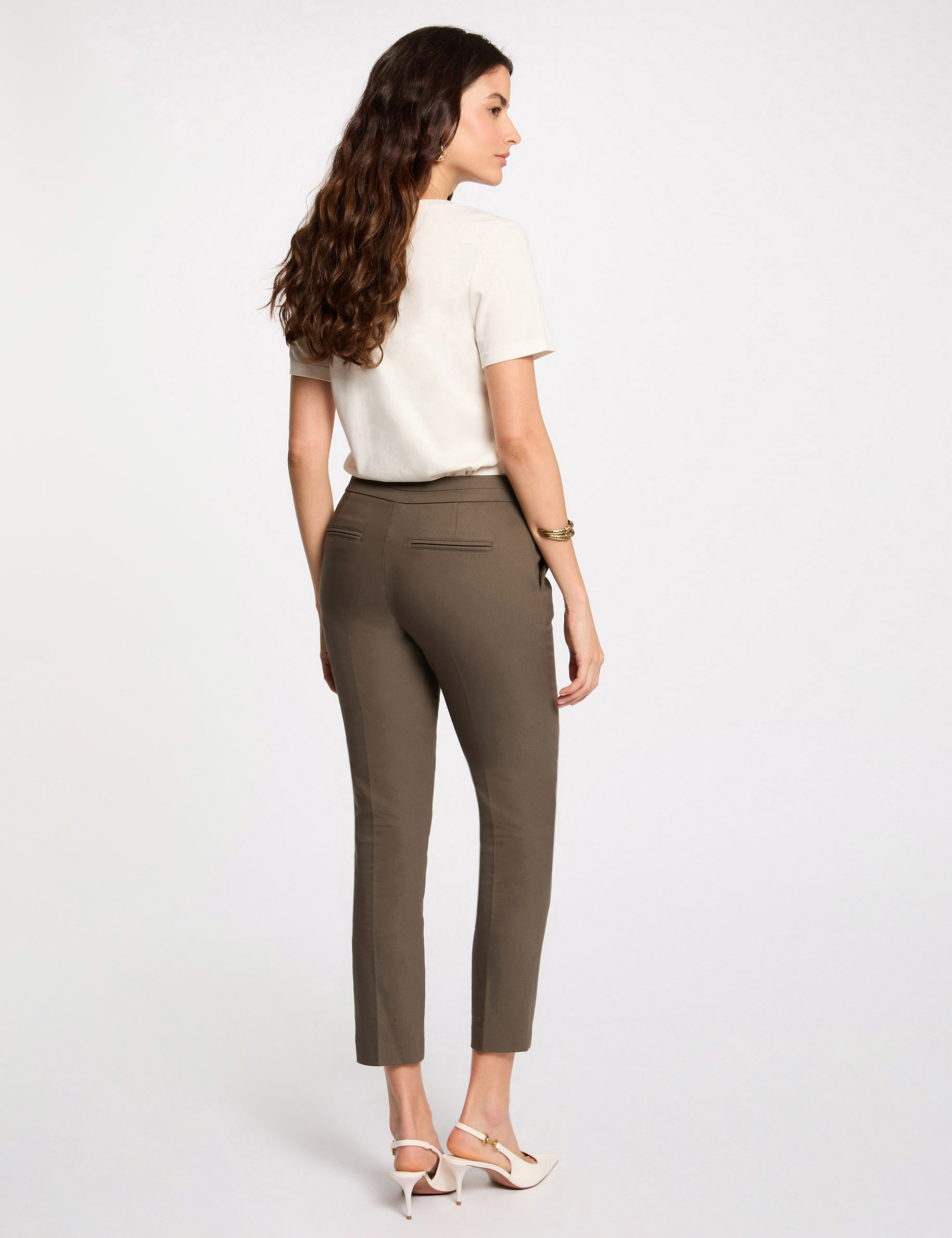 pantalon cigarette estilo corto verde caqui mujer Pantalón cigarette estilo corto verde caqui mujer
