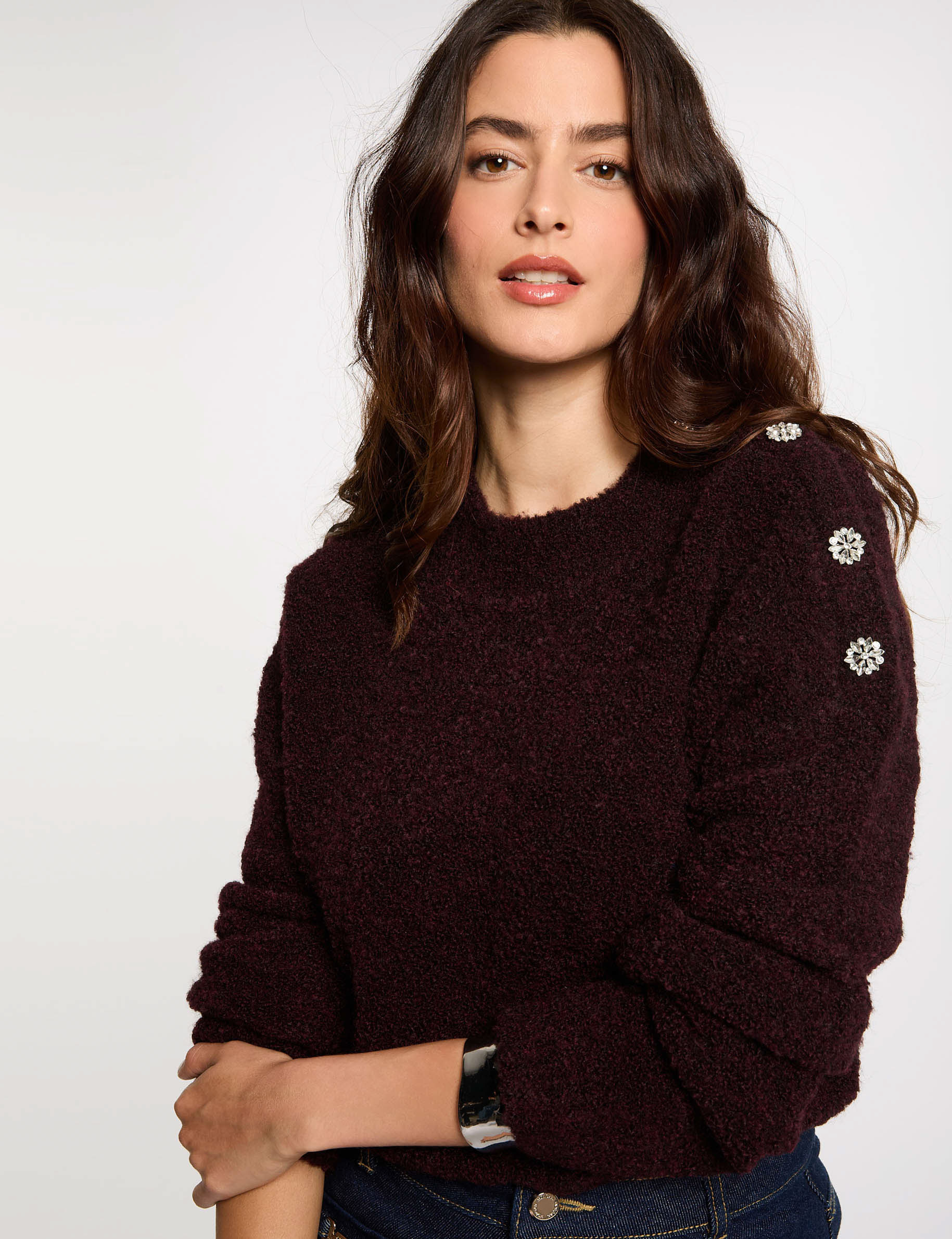 jersey cuello alto y botones ciruela mujer Jersey cuello alto y botones ciruela mujer