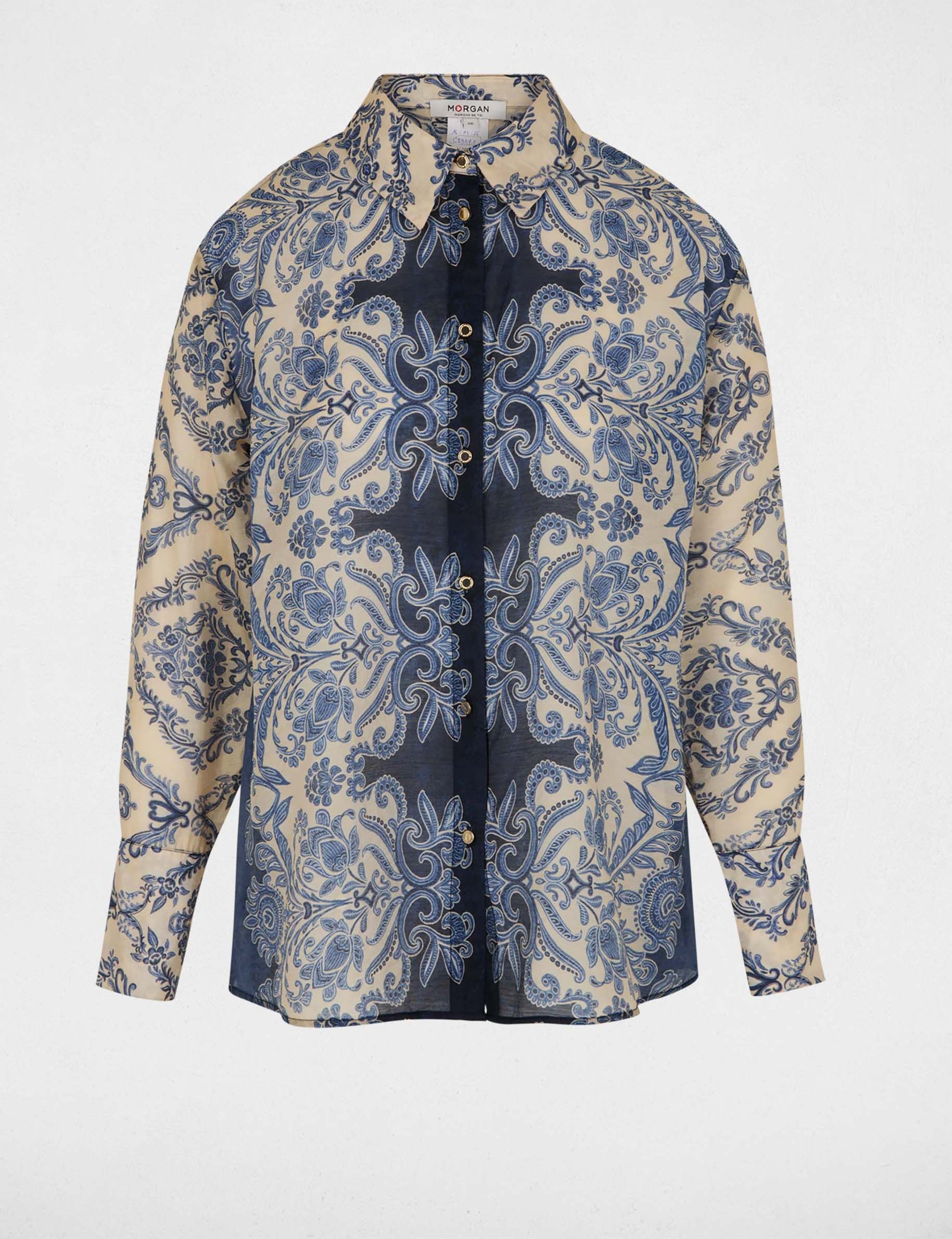 Camisa estampada con cuello vuelto multicolor mujer