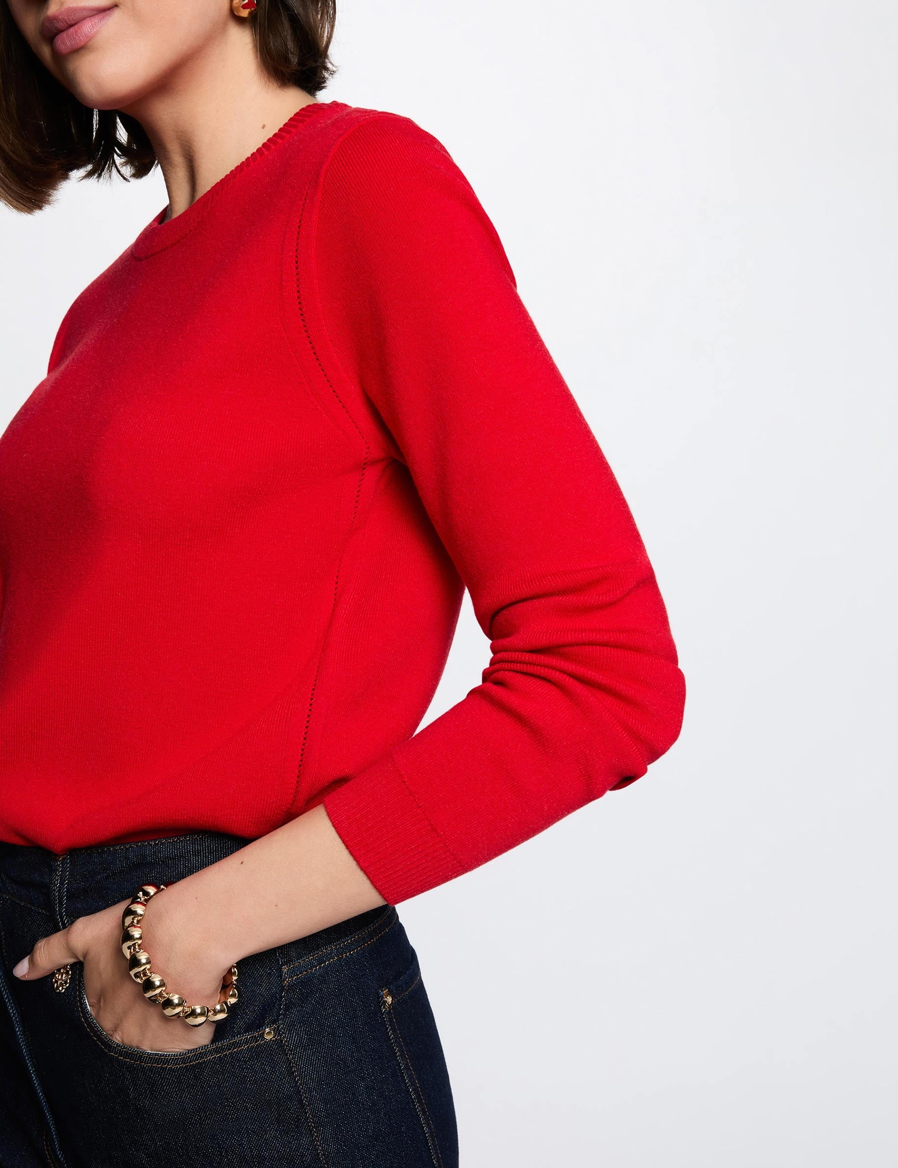 Jersey de punto con relieve rojo mujer