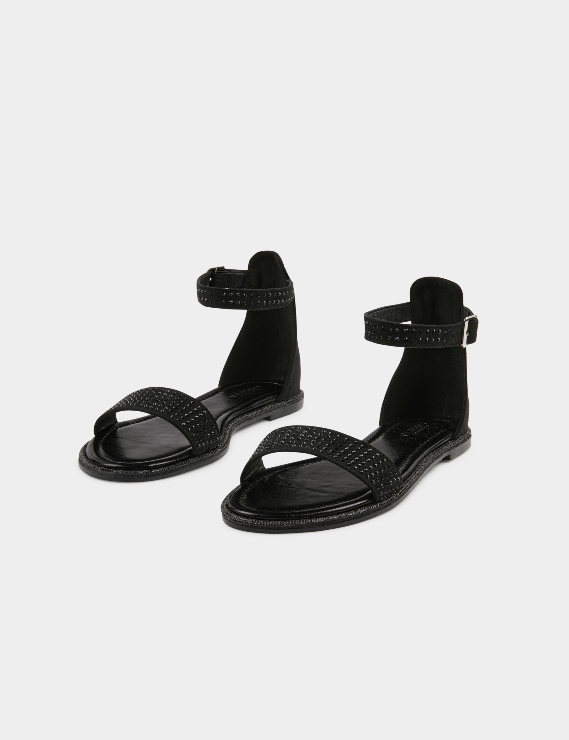 sandalias planas con detalles strass negro mujer Sandalias planas con detalles strass negro mujer