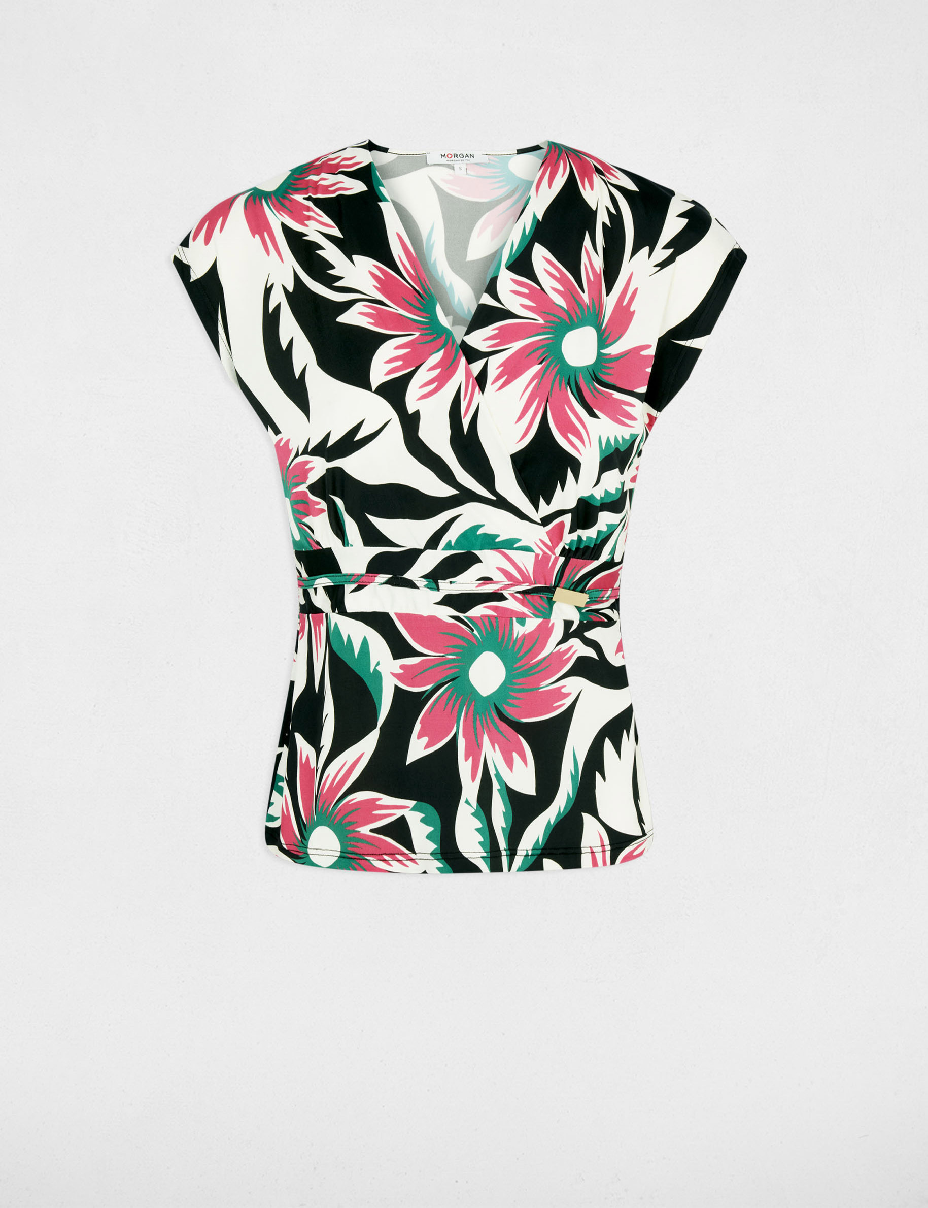 Camiseta ajustada cuello v multicolor mujer