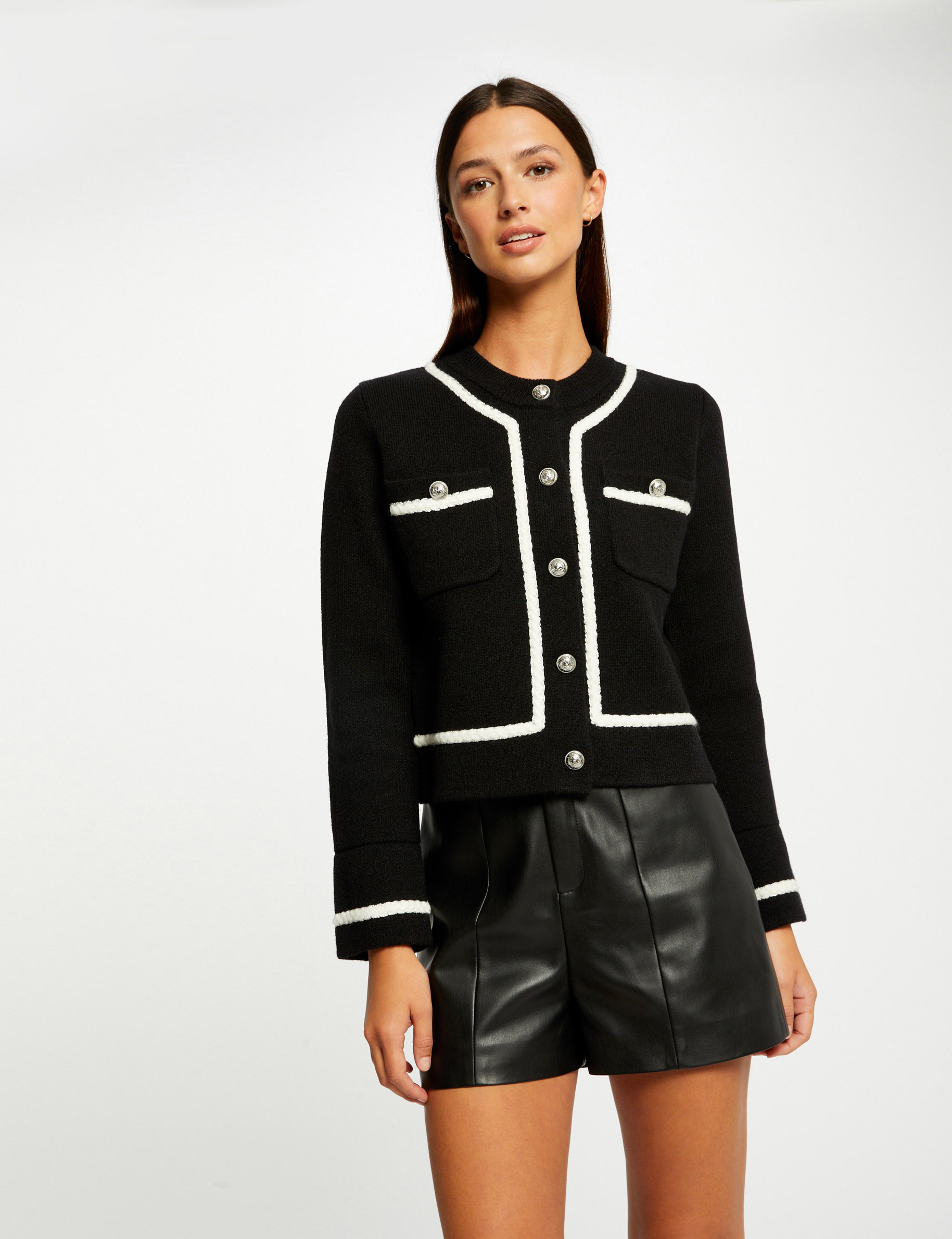 cardigan manga larga abotonado negro mujer Cárdigan manga larga abotonado negro mujer