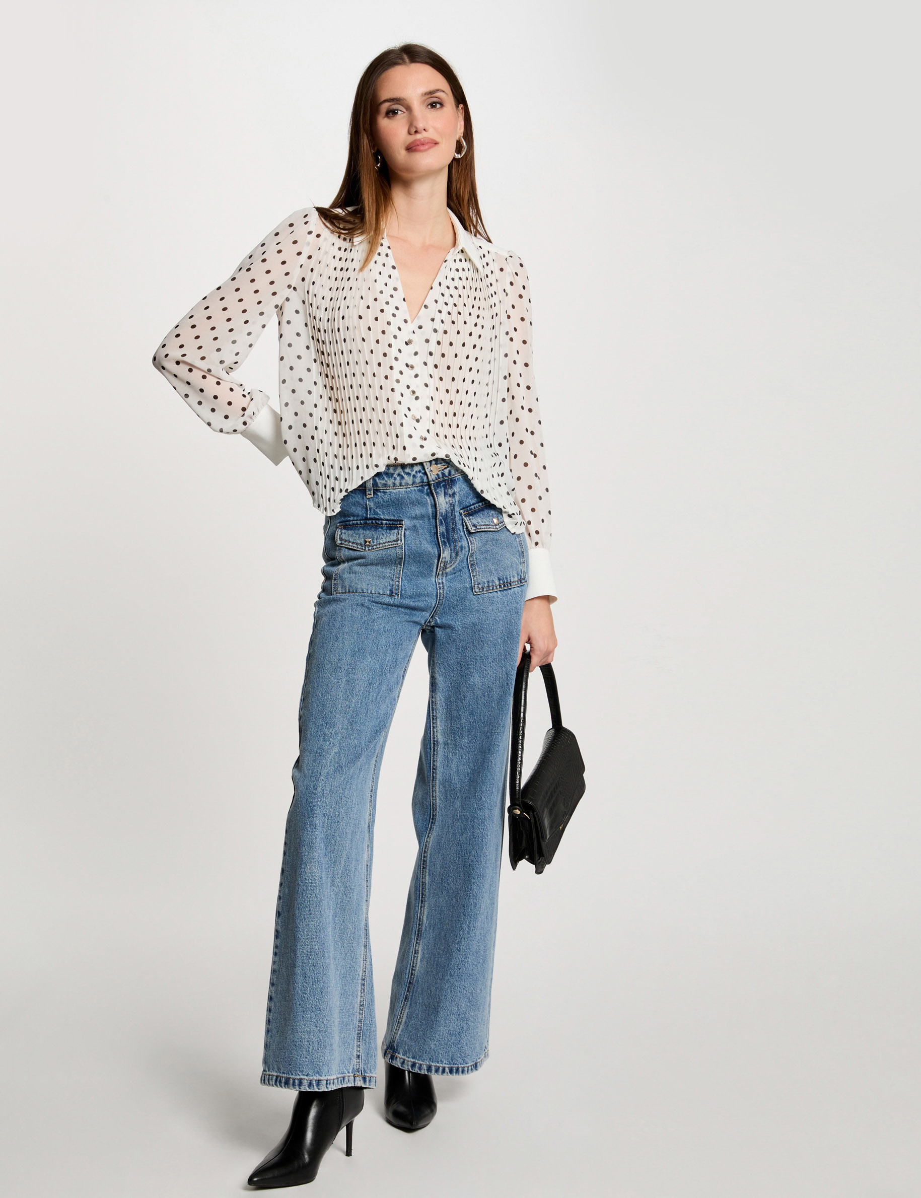 camisa manga larga estampada blanco mujer Camisa manga larga estampada blanco mujer