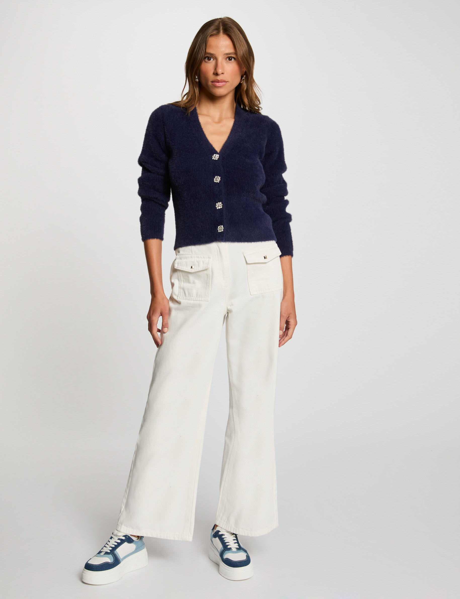 cardigan manga larga azul marino mujer Cárdigan manga larga azul marino mujer