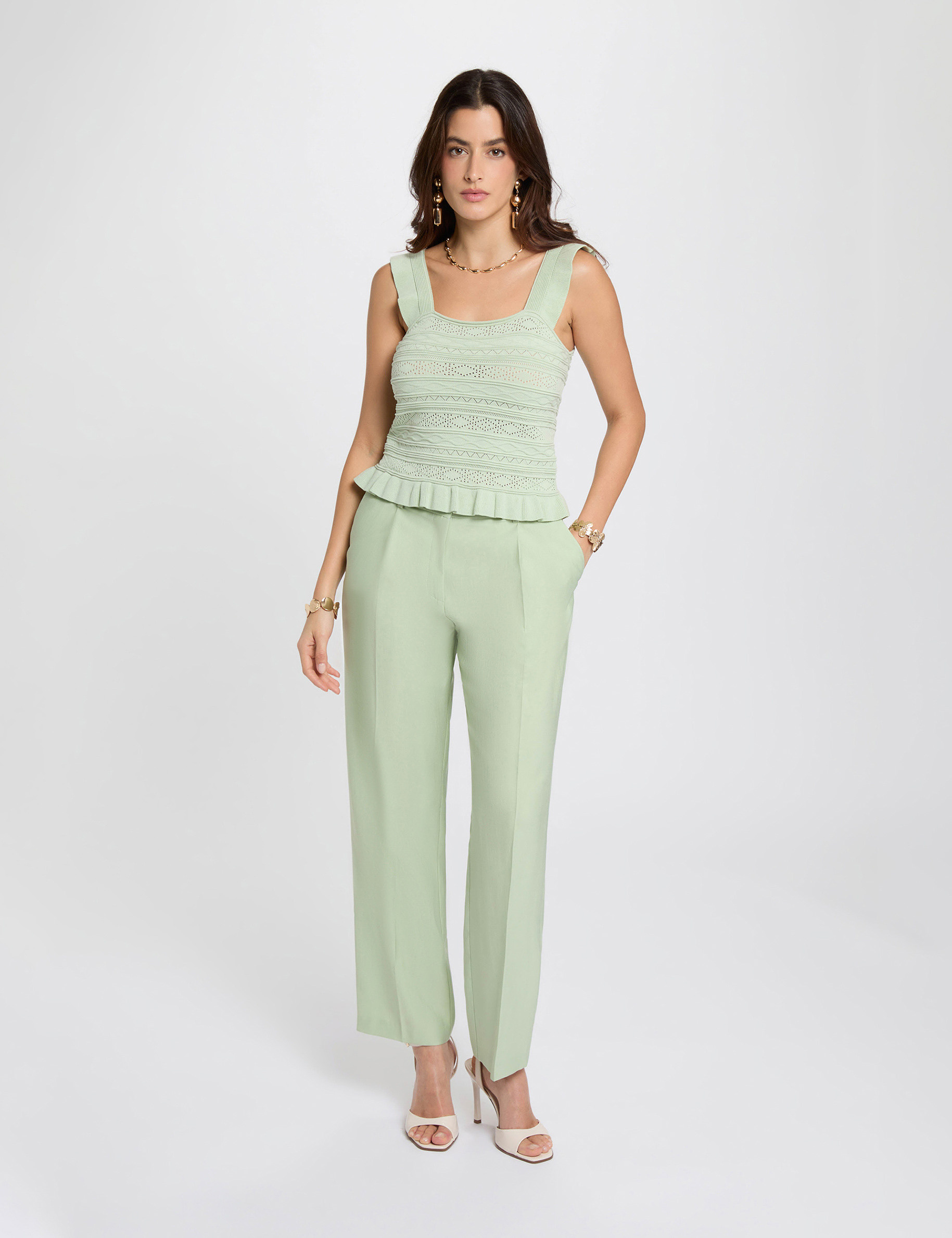 Jersey ajustado cuello cuadrado verde pastel mujer
